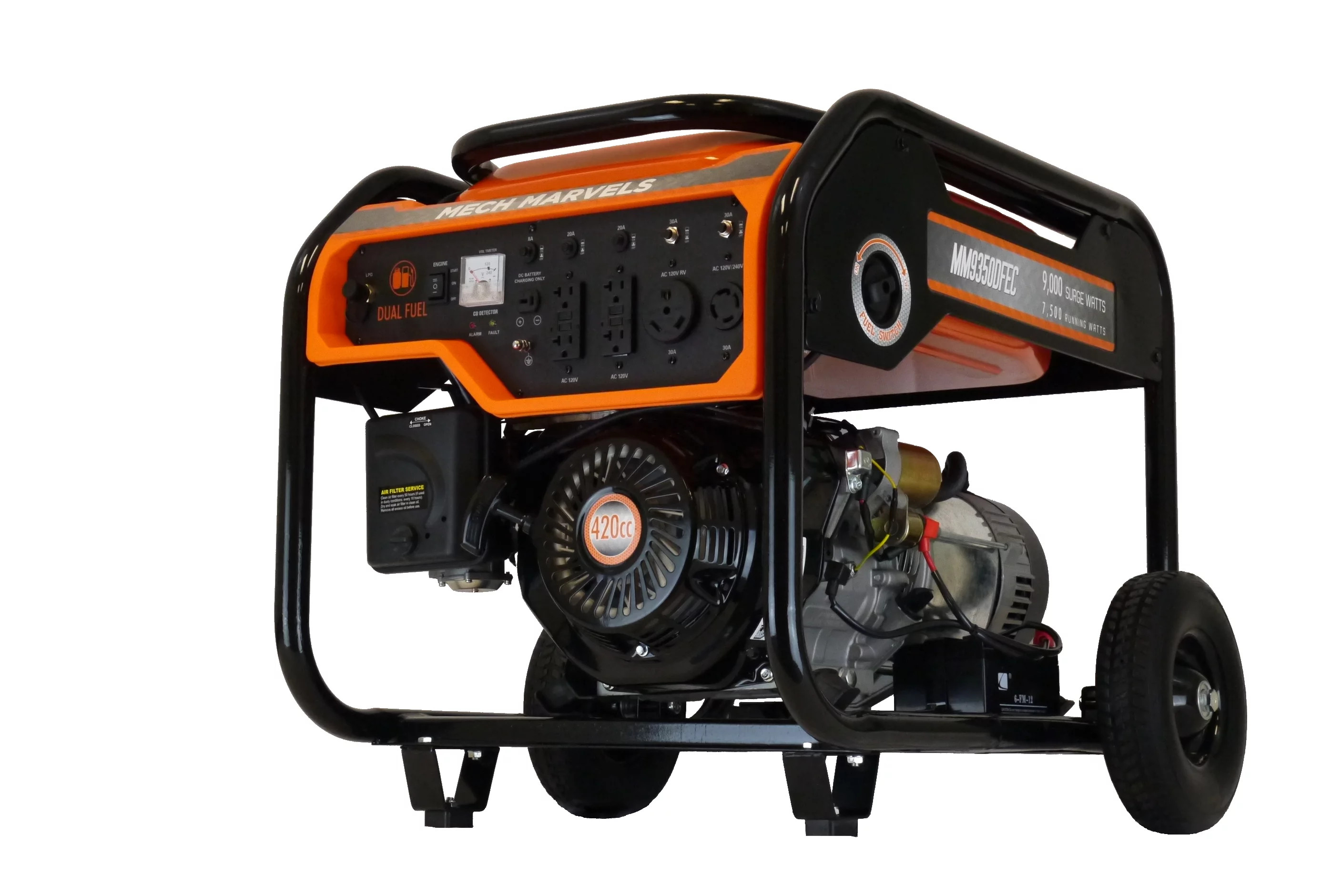 Mech Marvels 9000 Watt Dual Fuel Portable Power Generator, Electric Start, CO Detect, MM9350DFEC