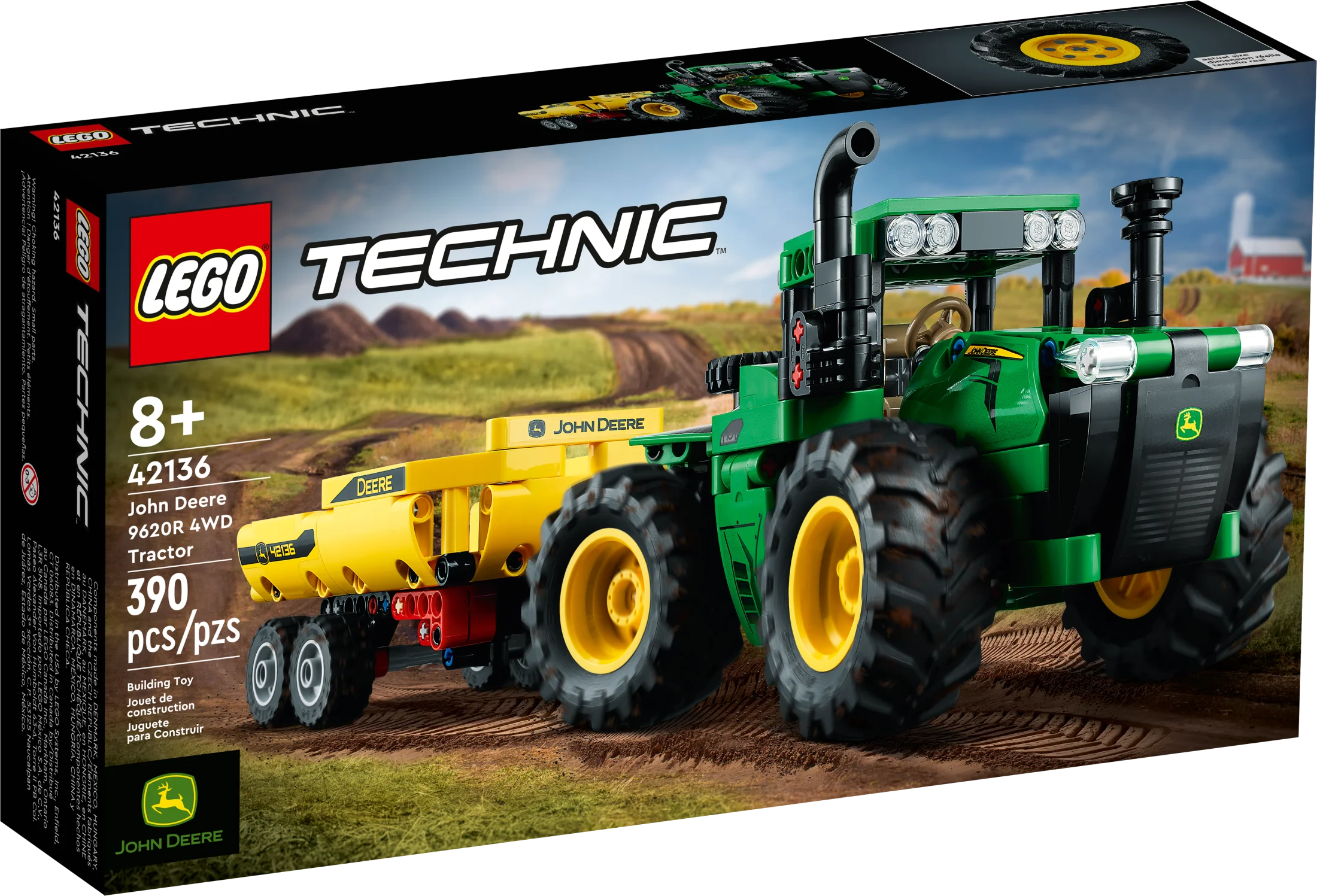 LEGO Technic John Deere 9620R 4WD Tractor Toy 42136 Building Toy – Collectible Model with Trailer, Featuring Realistic Details, Construction Farm Toy for Kids Ages 8+