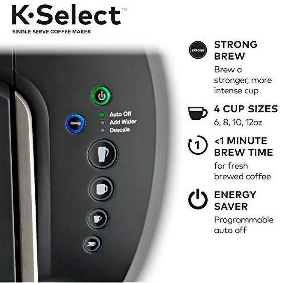 Keurig K-Select Coffee Maker, Single Serve K-Cup Pod Coffee Brewer, With Strength Control And Hot Water On Demand, Matte Black