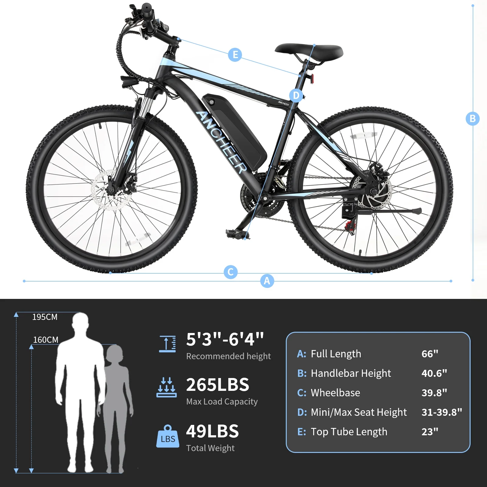 ANCHEER 26” Electric Bike Adults/Electric Mountain Bike with 500W Motor, Up to 50 Miles commuter Ebike/Electric Bicycle with Removable 48V-7.8Ah Battery