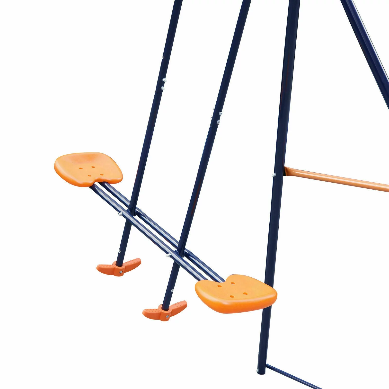 ZENSTYLE Double Metal Swing Set W/ 2 Saucer Swing Seats, 1 Seesaw for Outdoor, Backyard – Kids Toddler Toy, All Weather Resistant