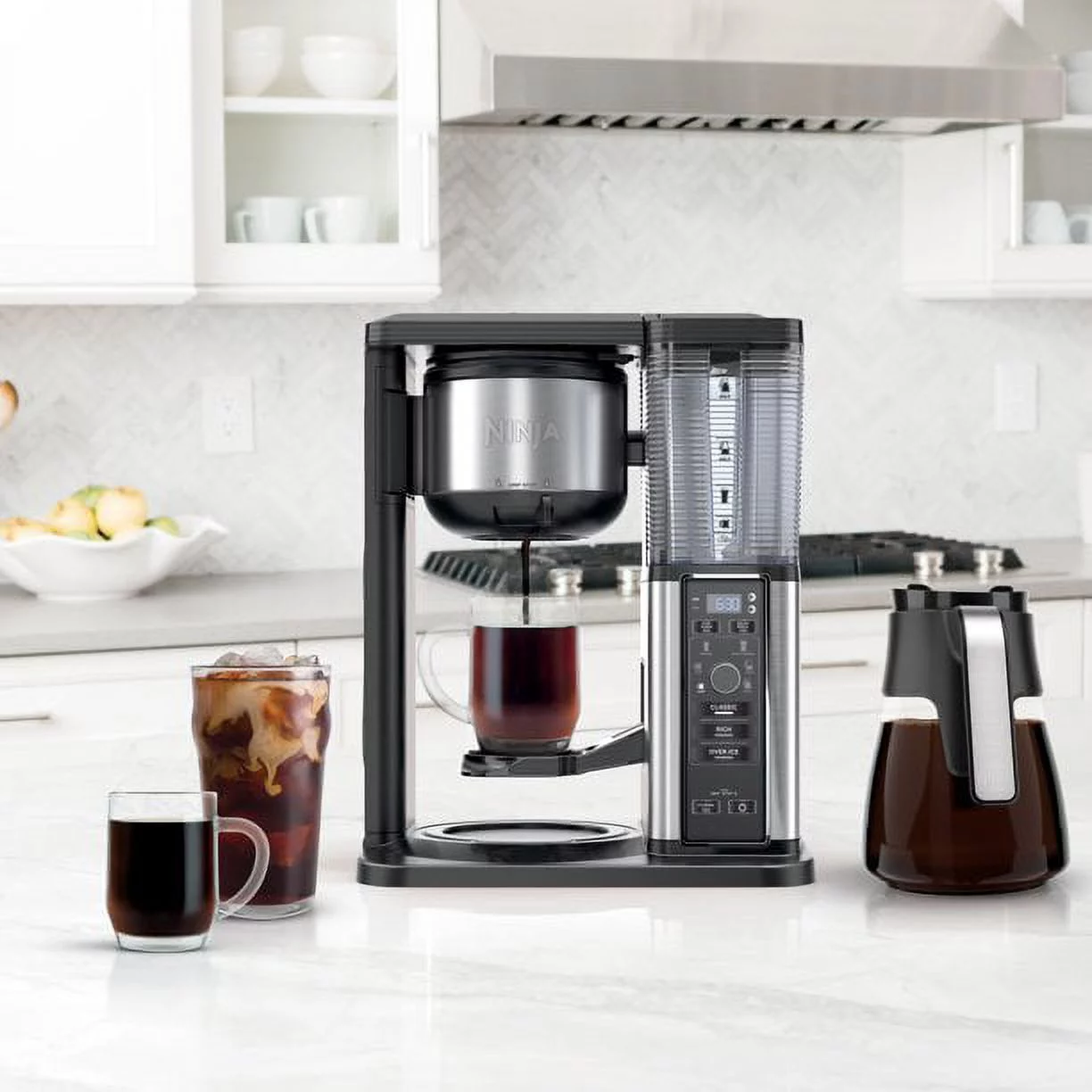 Ninja CM300 Hot & Iced Coffee Maker, Single Serve Coffee Maker, Drip Coffee, Stainless, Glass Carafe