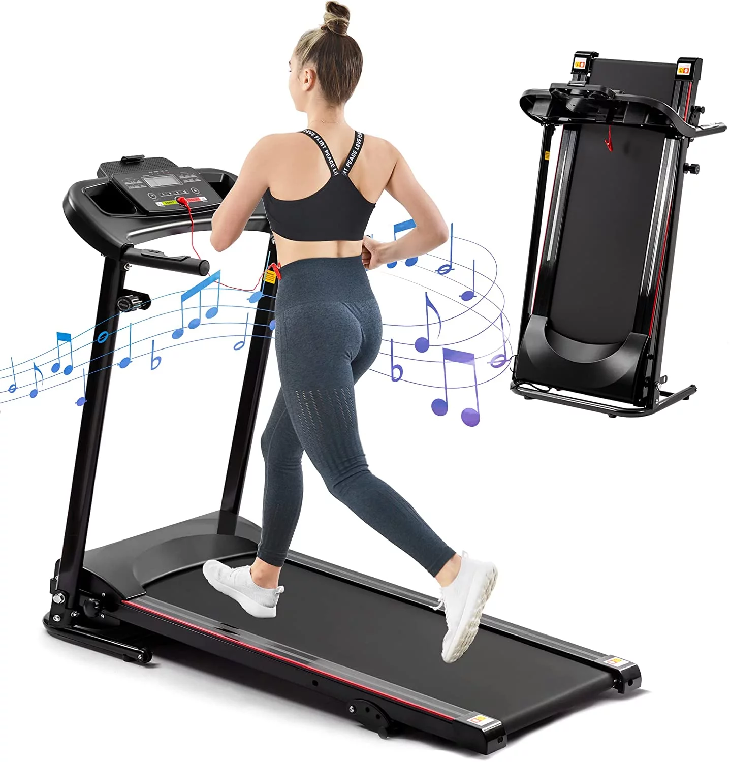 Electric Folding Treadmill Small Treadmill Motorized Running and Jogging Machine with Speakers for Home Use, 12 Preset Work Out Programs