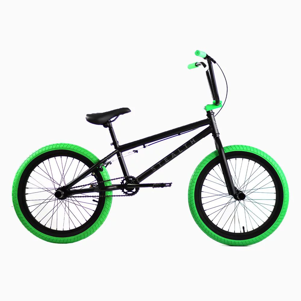 Elite BMX Bike Stealth 20″ – Black Green – Freestyle Pump Wheelie Bicycle