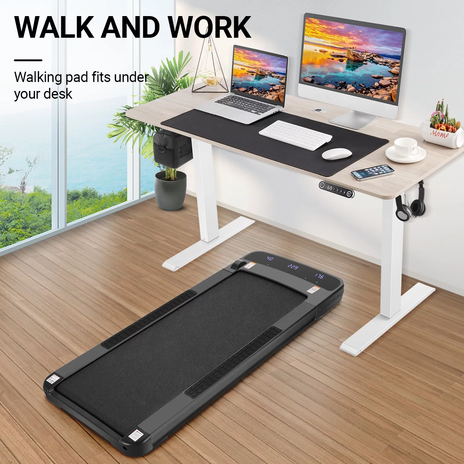 Tikmboex Folding Under Desk Treadmill with Incline, 2 in 1 Walking Pad Treadmill with Remote Control, LED Touch Screen, Installation – Free for Home Office