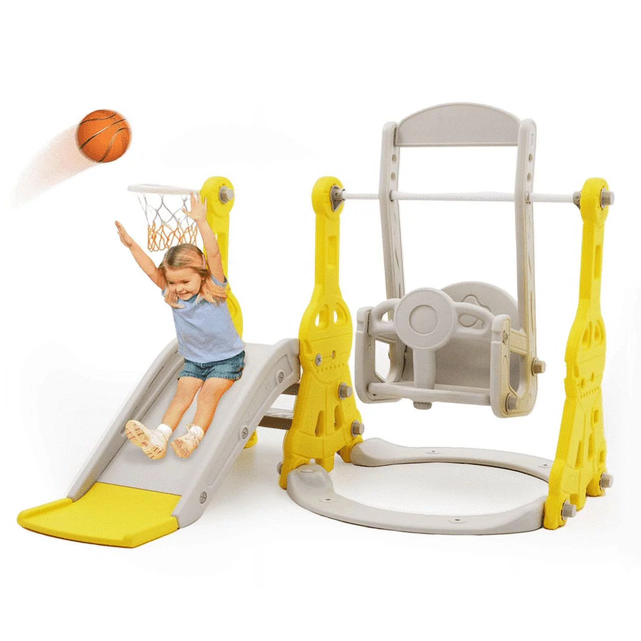 Ealing   4 in 1  Slide and Swing Set for Toddler  Indoor and Outdoor Baby Slide Climber Playset  with Basketball Hoop &  Backyard Playground Swing Slide for Boys and Girl Slide length: 11.02′ L Pink