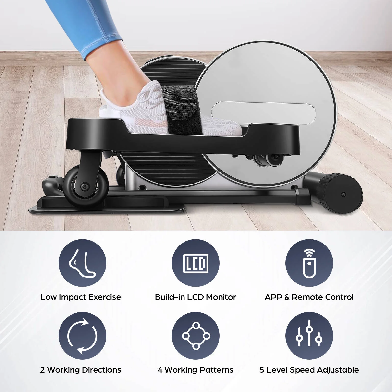 VIBESPARK Under Desk Elliptical Machine with APP & Bluetooth Electric Pedal Bike Magnetic Desk Elliptical with Remote Control LCD Monitor for Home Office Gym