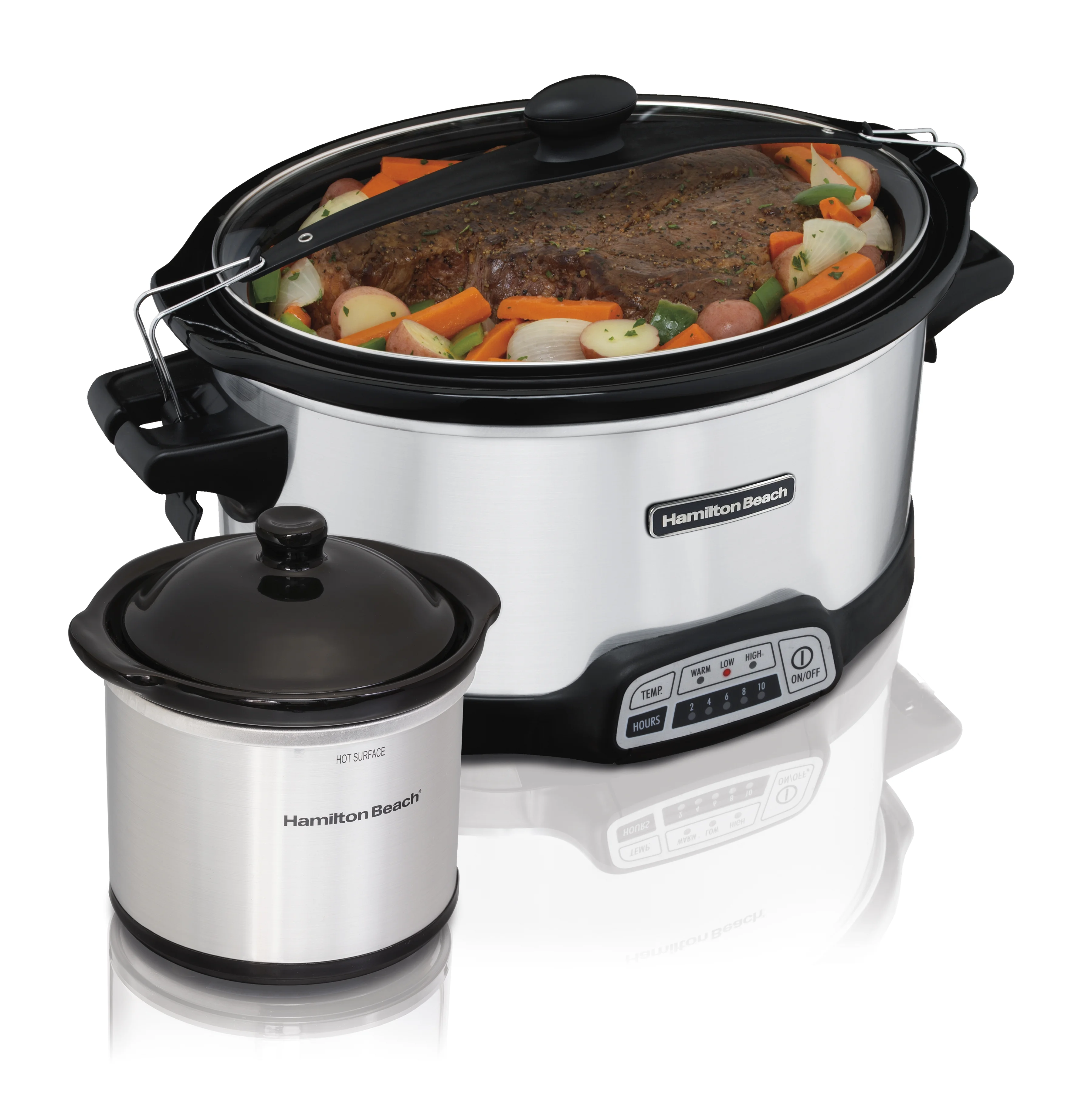 Hamilton Beach Stay or Go Programmable Slow Cooker with Party Dipper, 7 Quart Capacity,Removable Crock, Red, 33478