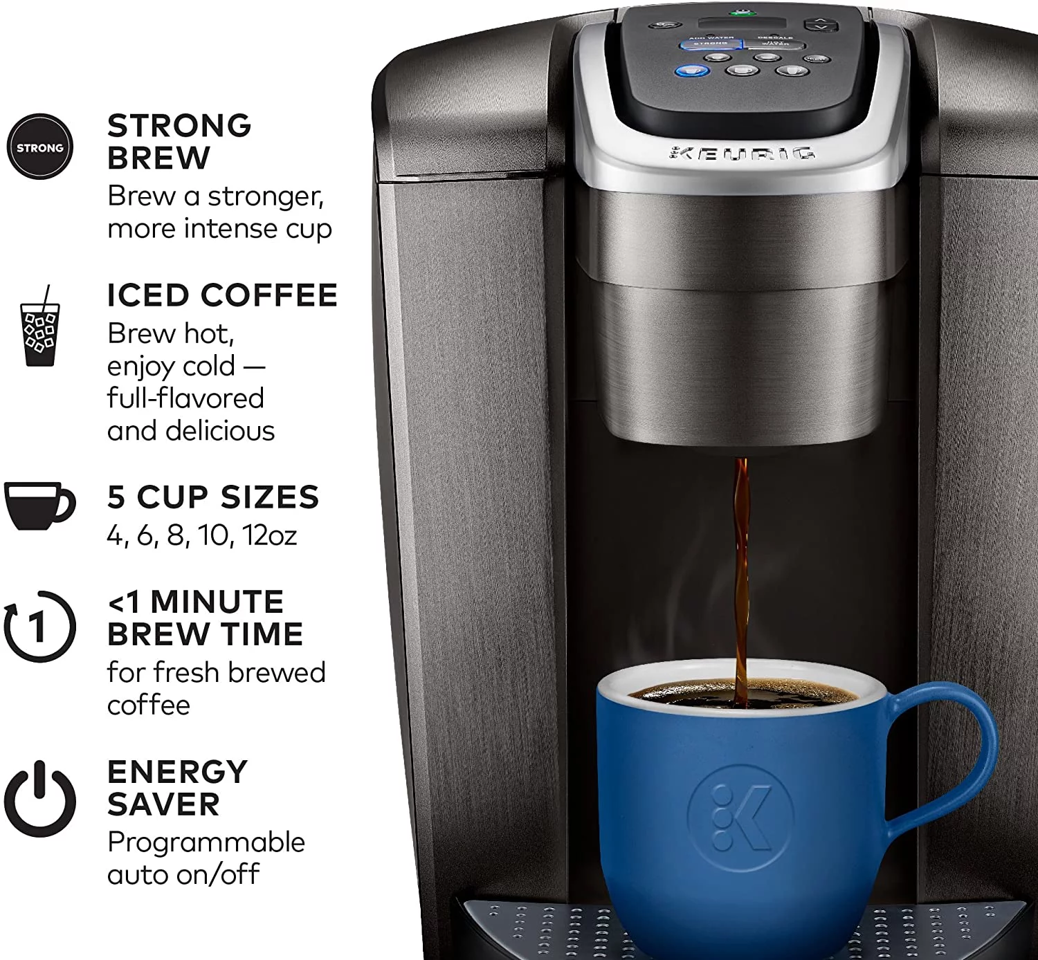 Keurig K-Elite Single Serve K-Cup Pod Coffee Maker, with Strong Temperature Control, Iced Coffee Capability, 12oz Brew Size, Programmable, Brushed Slate