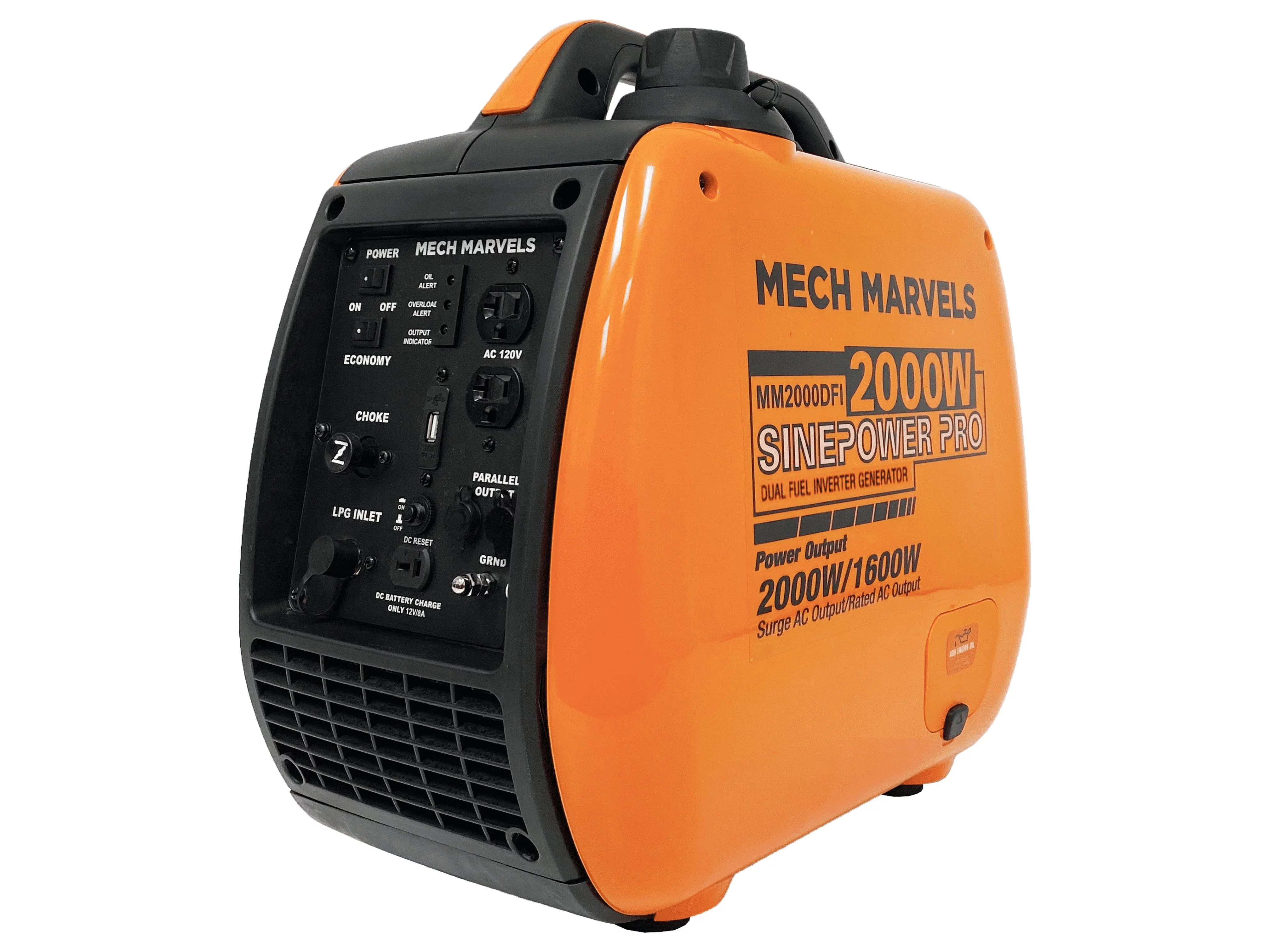 Mech Marvels Super Quiet 2000 Watt Dual Fuel Portable Inverter Generator, Clean Sine Wave, MM2000DFI