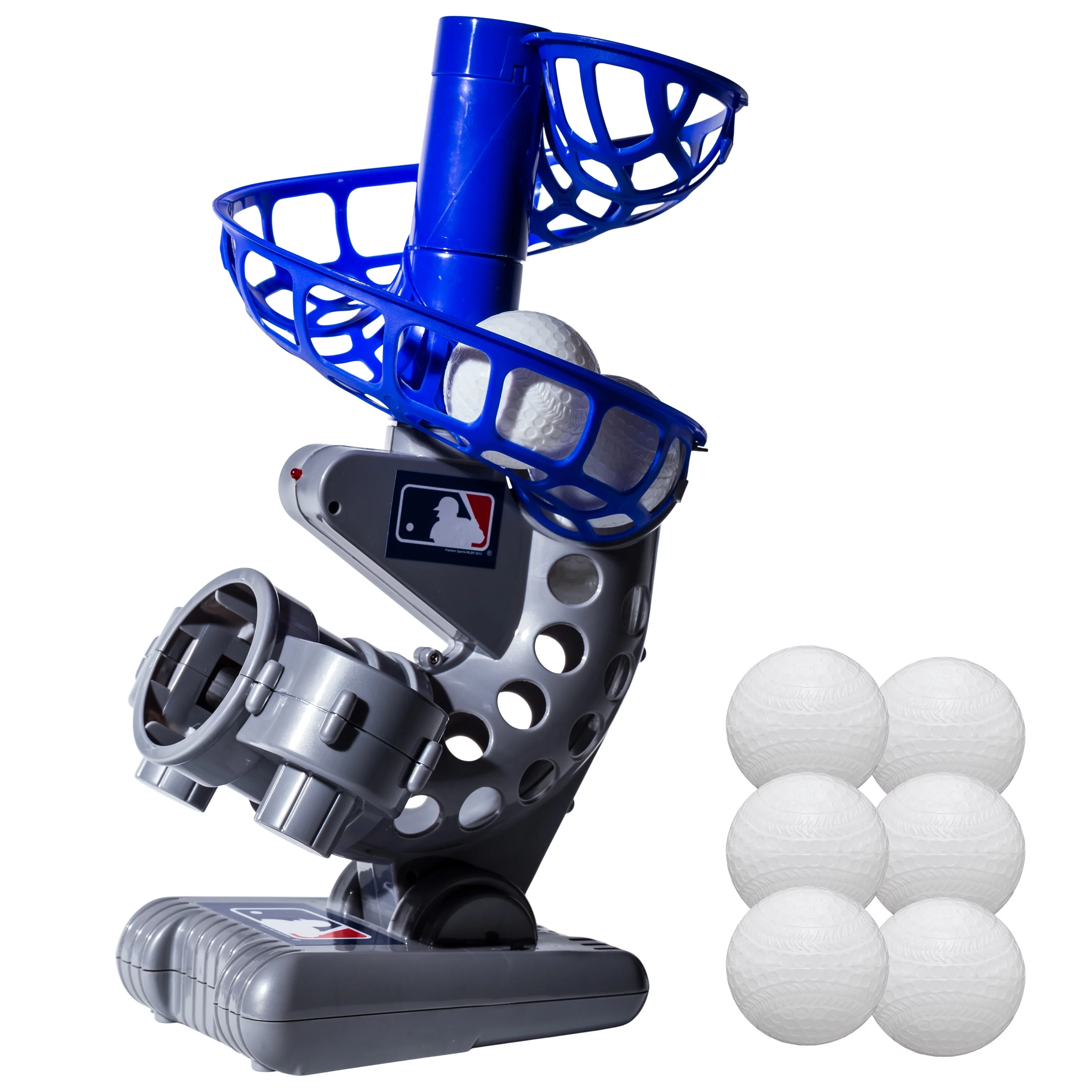 Franklin Sports Kids Baseball Pitching Machine Height Adjustable ?C 6 Plastic Balls – Grey/Blue