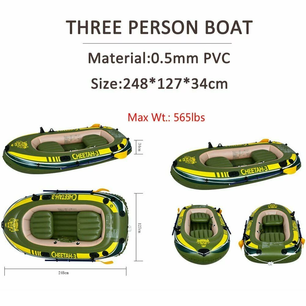 CHEETAH 3 Person Inflatable Boat Raft Set with Oars & Air Pump