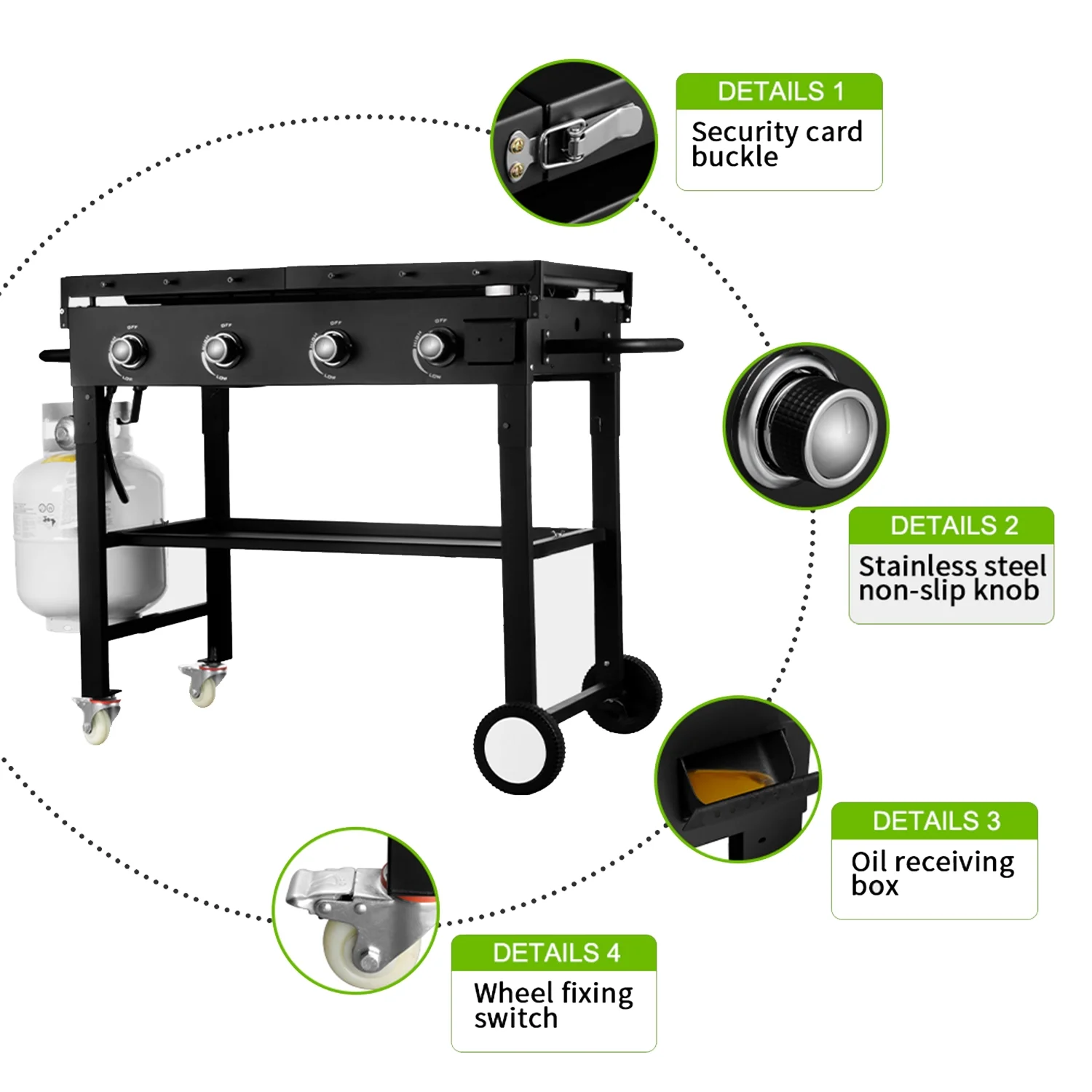 Vebreda 60000BTU 4 Burner Foldable Outdoor Propane Gas Grill , Black