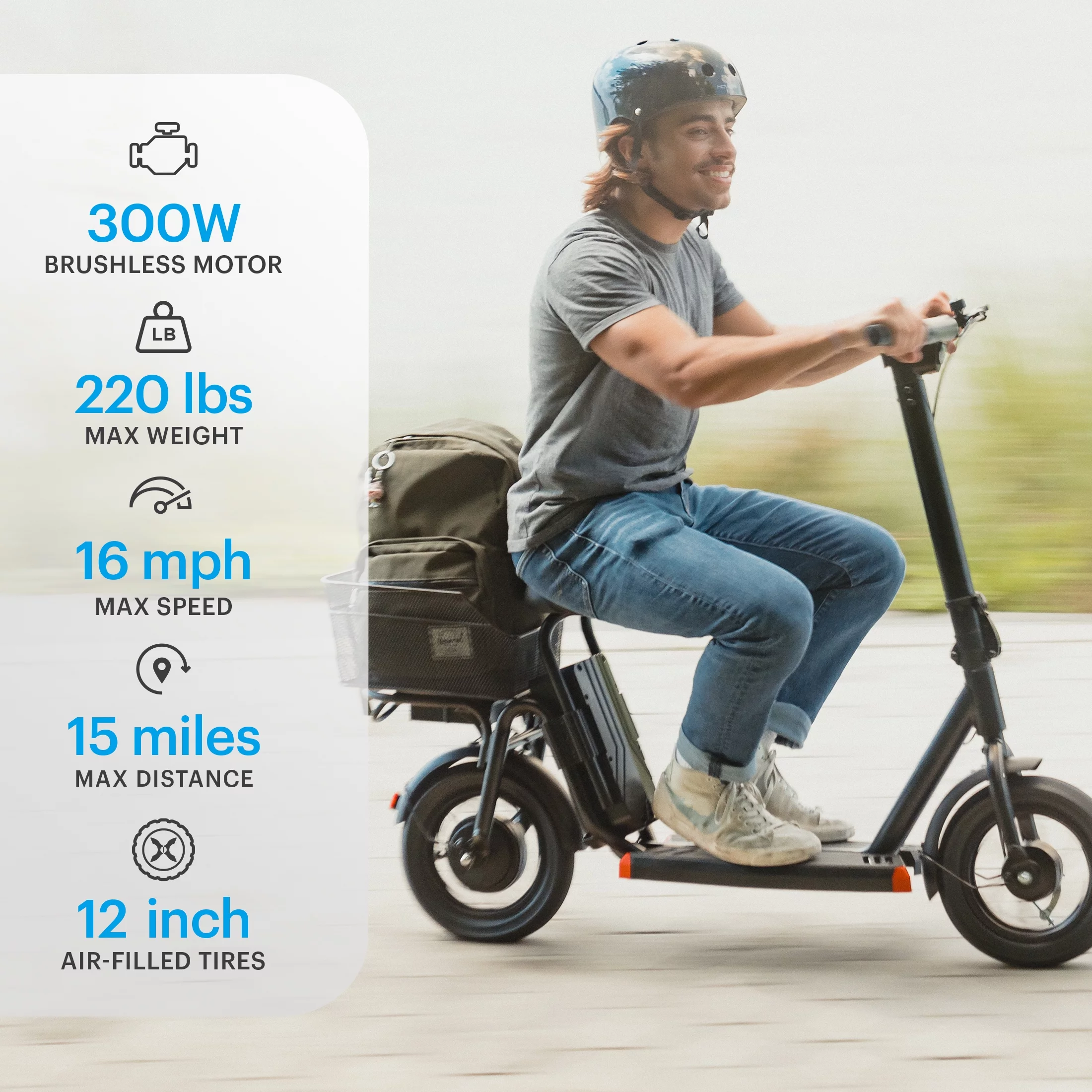 Hover-1 Alpha Cargo Electric Scooter for Teens, 18 Mph Max Speed, UL 2272 Certified, Black