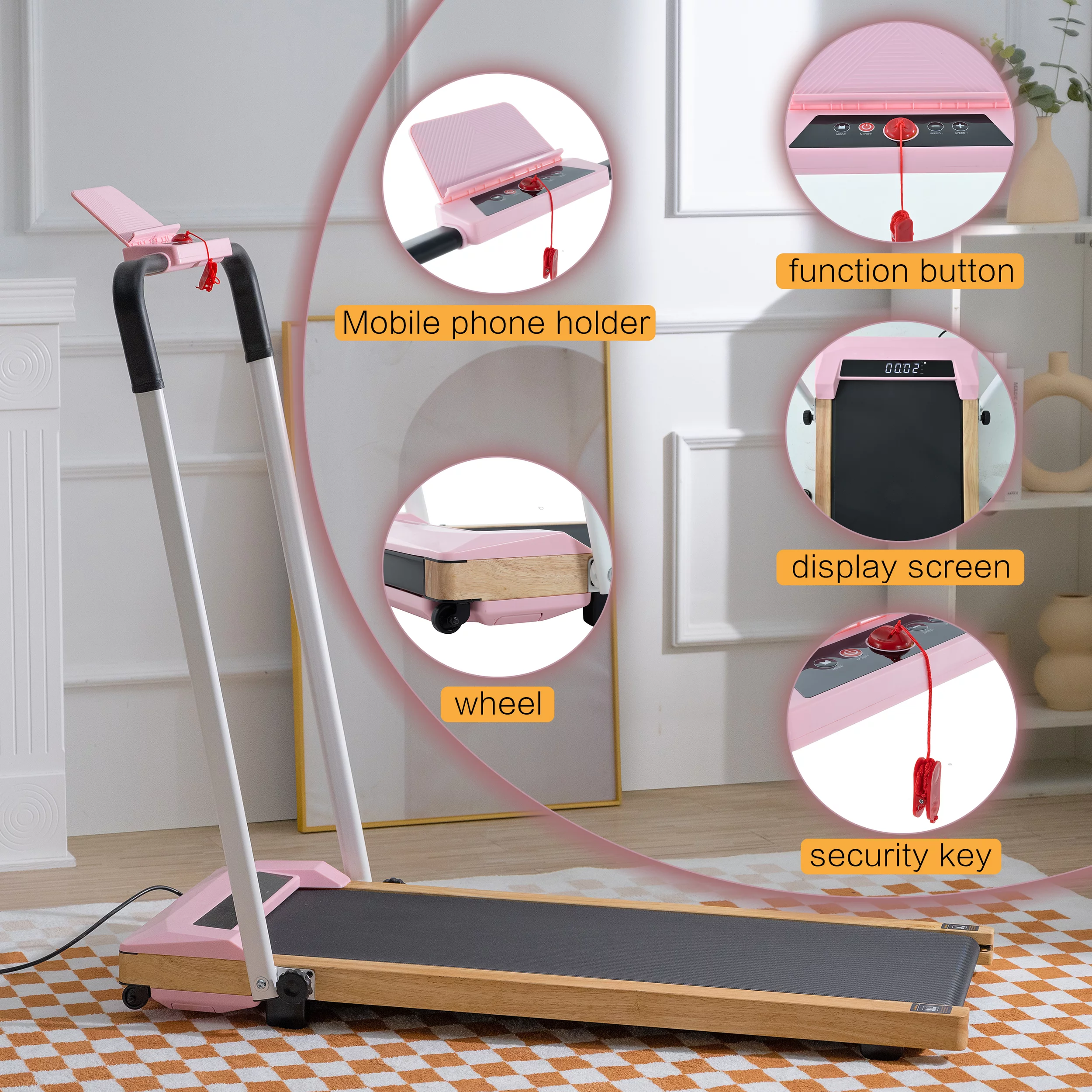 2 in 1 Folding Wood Treadmill, Under Desk Smart Walking Running Machine, Installation-Free .Compact FoldableTreadmill for Home/Office Gym Cardio Fitness