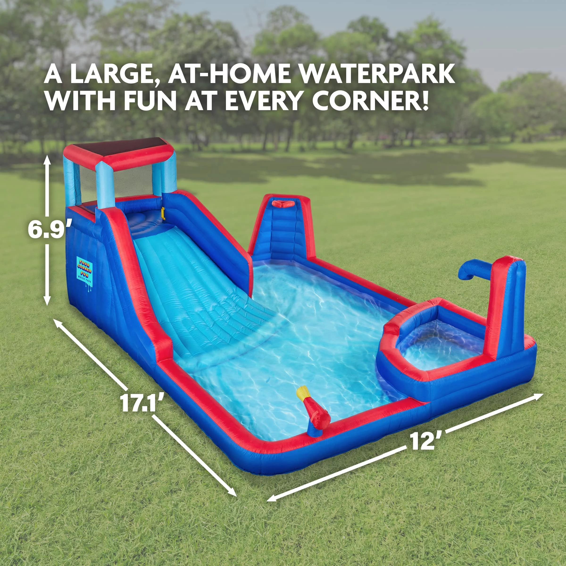 Sunny & Fun Inflatable Water Slide & Blow up Pool, Kids Water Park for Backyard