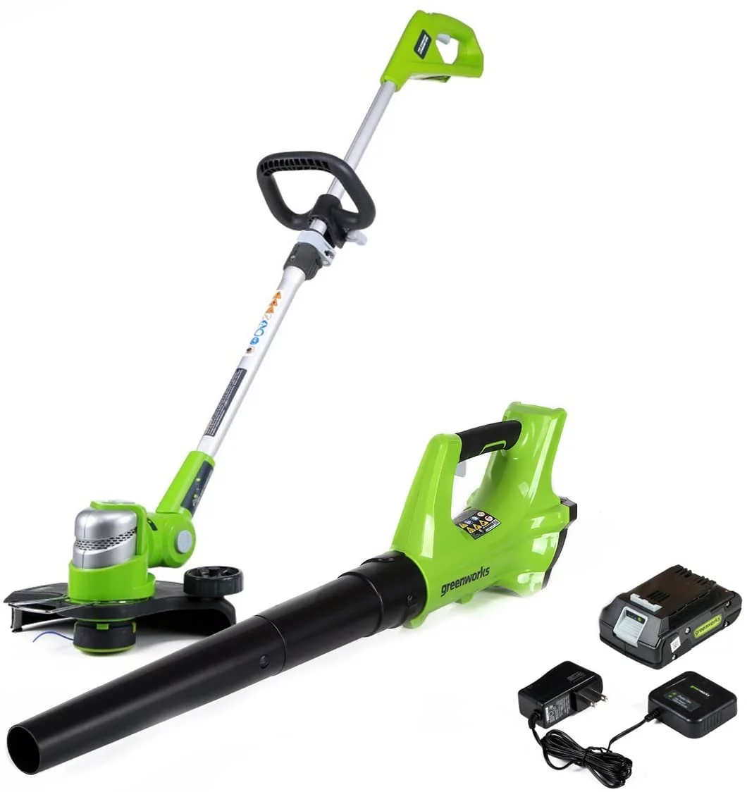 Greenworks 24V Cordless String Trimmer and Blower Combo, 2Ah Battery and Charger Included