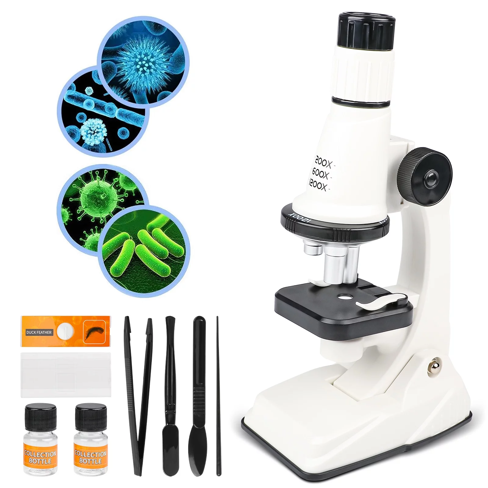 Flooyes Microscope Kit for Kids, 200X-1200X Kids Beginner Microscope STEM Kit with LED Light, Educational and Learning Toy Gift for Kids 5 6 7 8 9 10 11 12