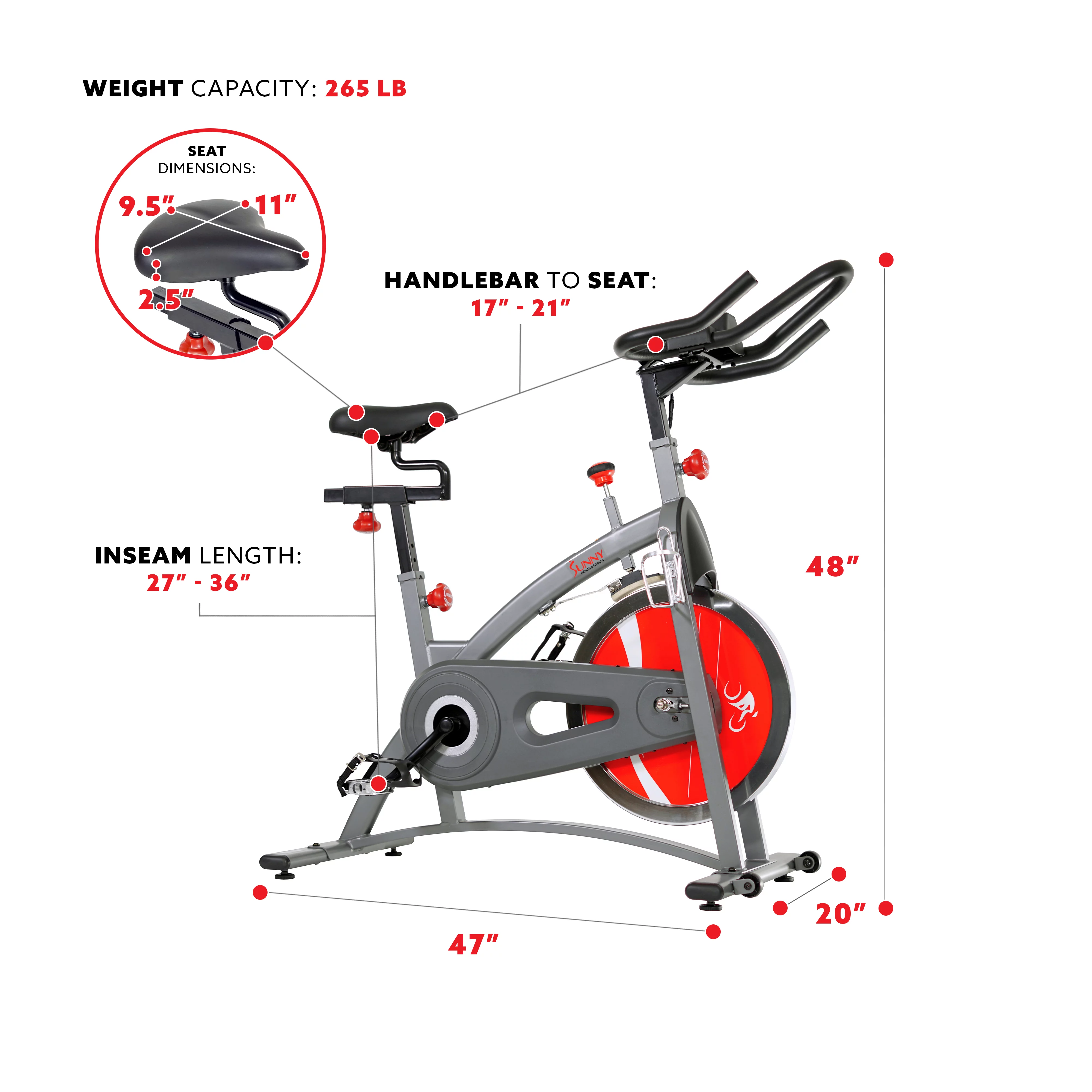 Sunny Health Fitness Stationary Belt Drive Indoor Workout Cycling Exercise Bike, Home Cardio Bicycle, SF-B1423