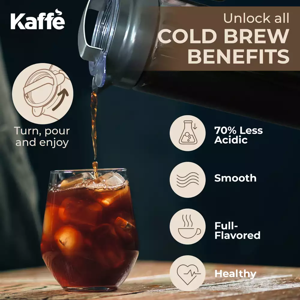 Kaffe Cold Brew Coffee Maker, 1.3L cold brew pitcher, Cold brew coffee and Tea Brewer, Easy to clean Mesh filter, iced coffee accessory, Tritan Glass cold coffee maker