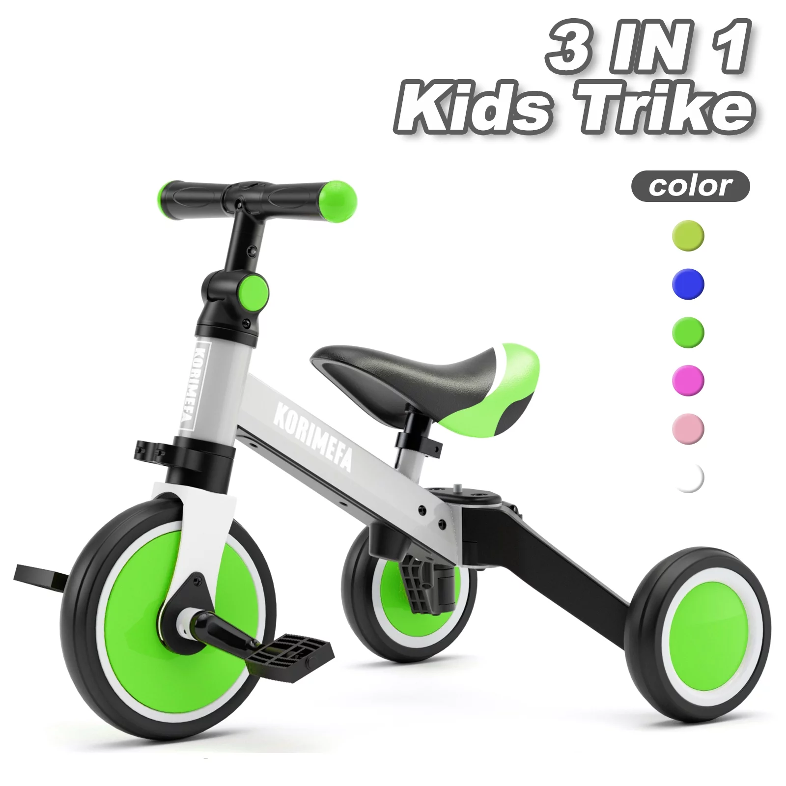 KORIMEFA 3 in 1 Kids Tricycle for 1-3 Year Olds, Toddler Trike for Balance Training, Baby Bike for Boy