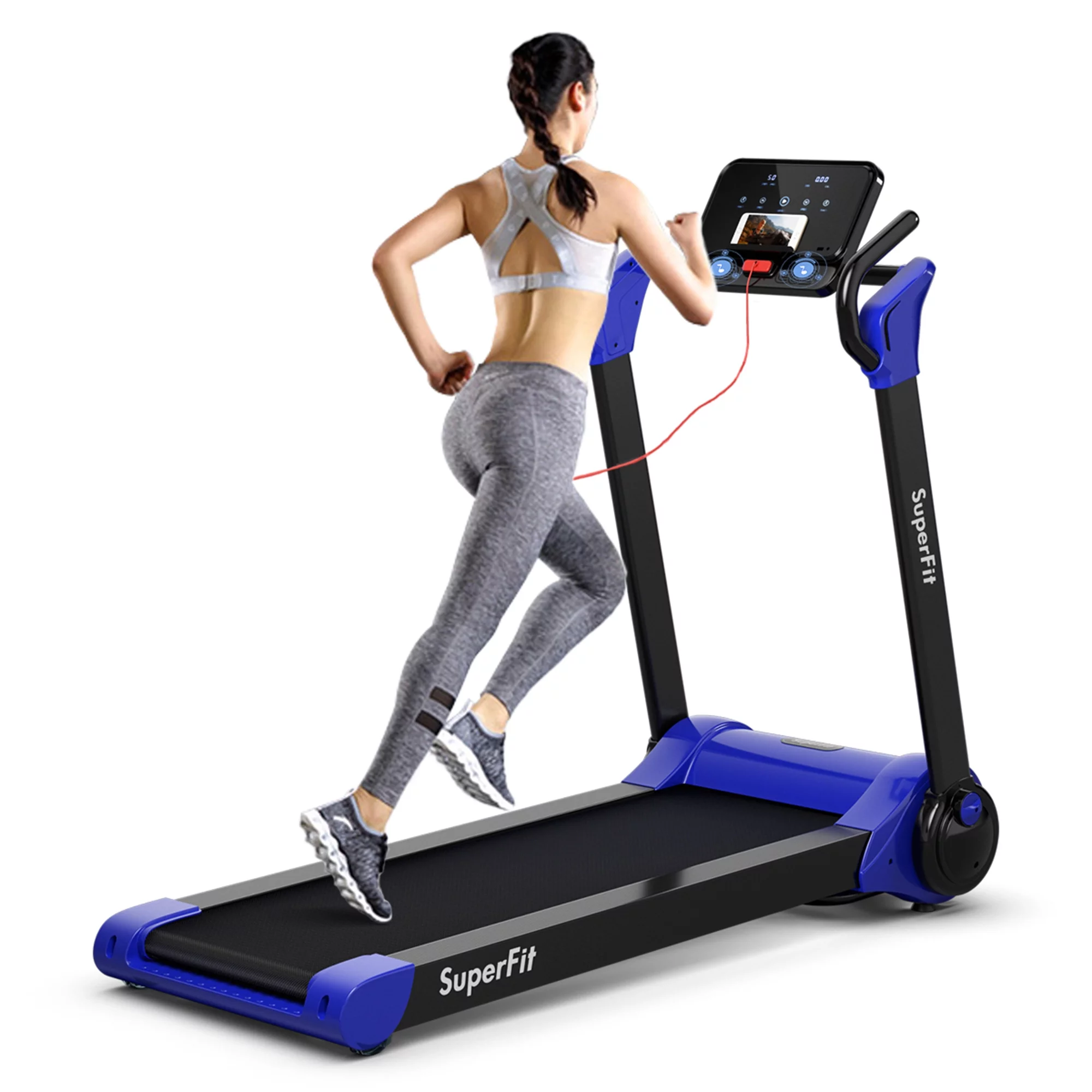 Gymax Folding 2.25HP Electric Treadmill Running Machine w/ LED Display Navy