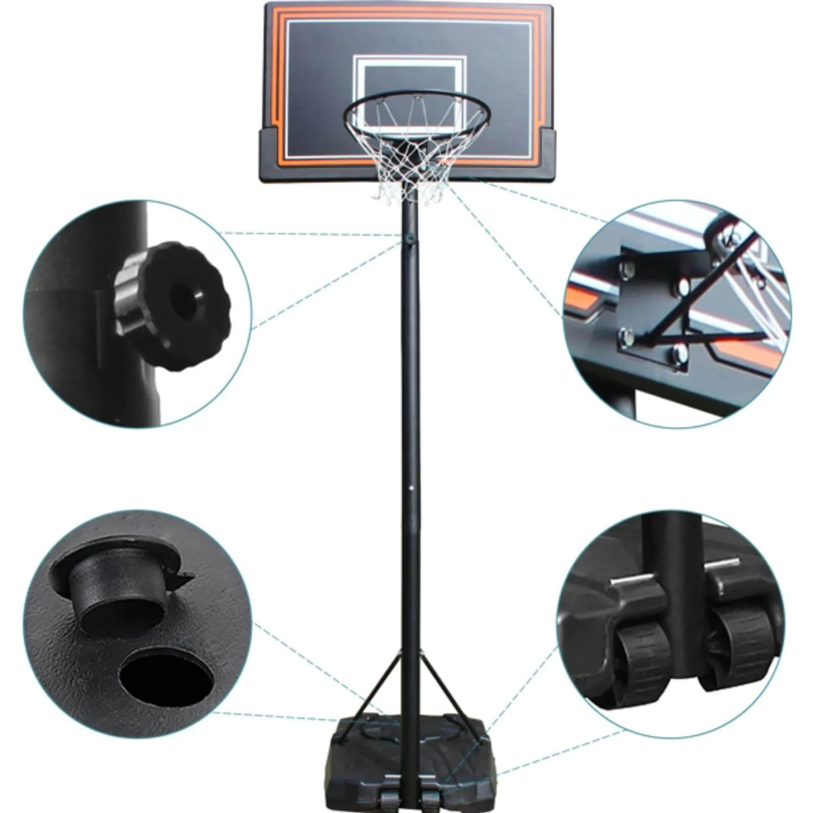 NiamVelo  Basketball Hoop Basketball Goal, 7-10FT Height Adjustable Basketball Backboard with Stand & Wheels  for Kids Adult Youth Black