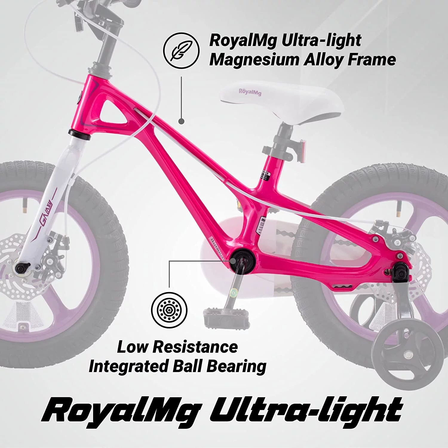 Royalbaby Galaxy Kids Bike 16 In. Magnesium Children’s Bicycle with Disc Brake Training Wheel for Boys and Girls Ages 3-8, Fuchsia