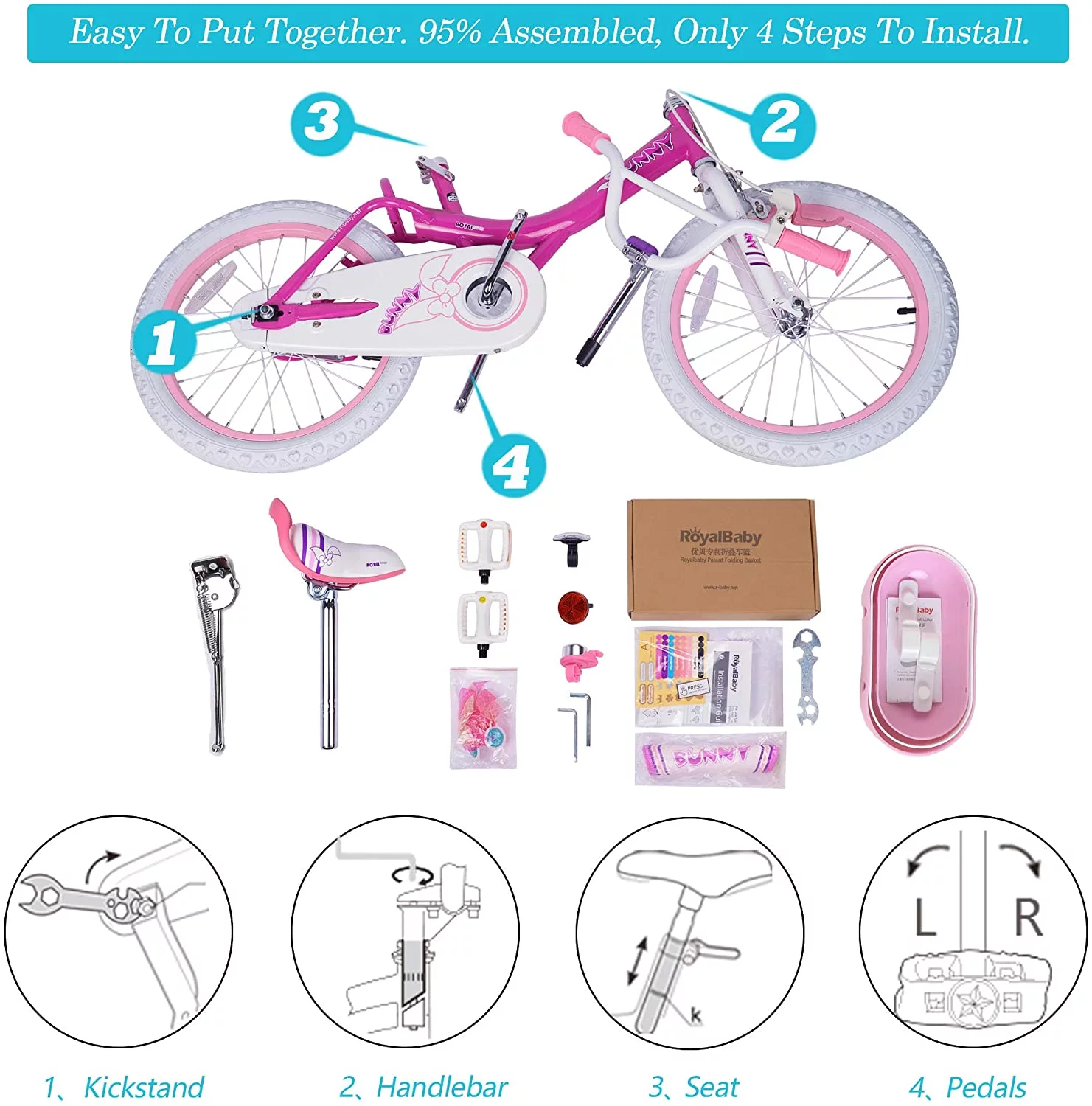 RoyalBaby Bunny Girl’s Bike Fushcia 18 inch Kid’s bicycle