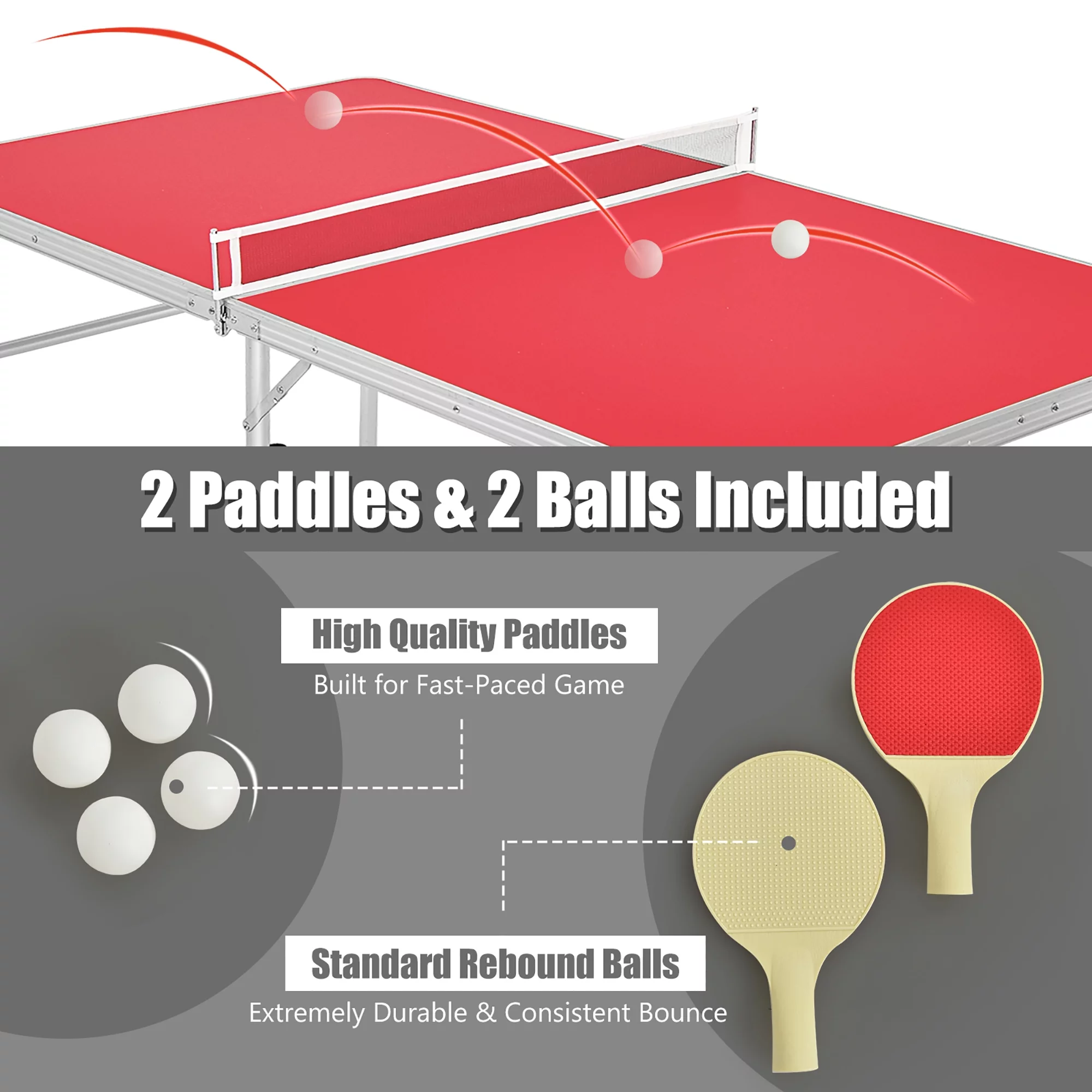 60” Portable Table Tennis Ping Pong Folding Table w/Accessories Indoor Game Red