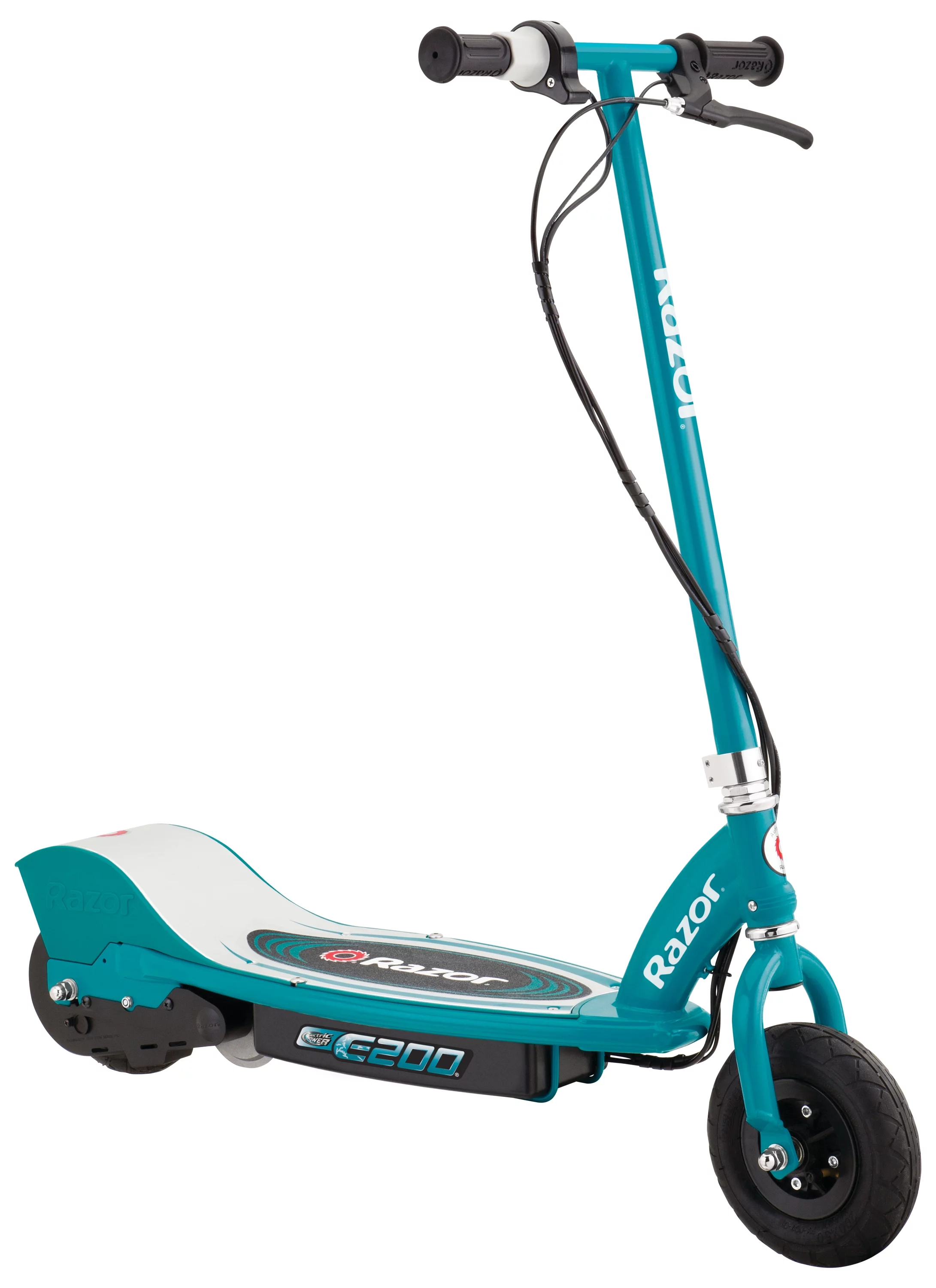 Razor E200 Electric Scooter – White, for Ages 13+ and up to 154 lbs, 8″ Pneumatic Front Tire, 200W Chain Motor, Up to 12 mph & up to 8-mile Range, 24V Sealed Lead-Acid Battery