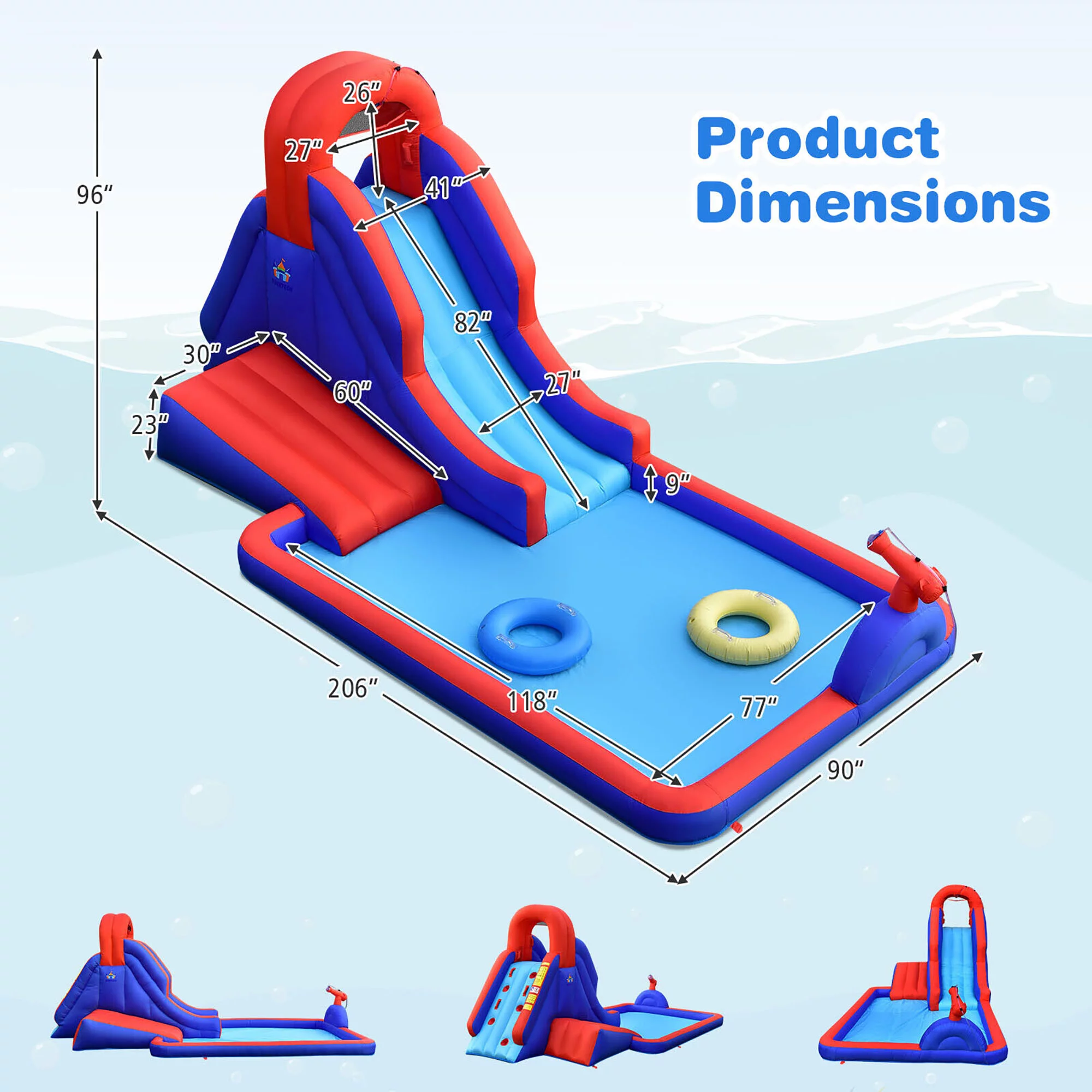 Gymax Inflatable Water Slide Park w/ Climb Slide Pool & 2 Swim Rings Blower Excluded