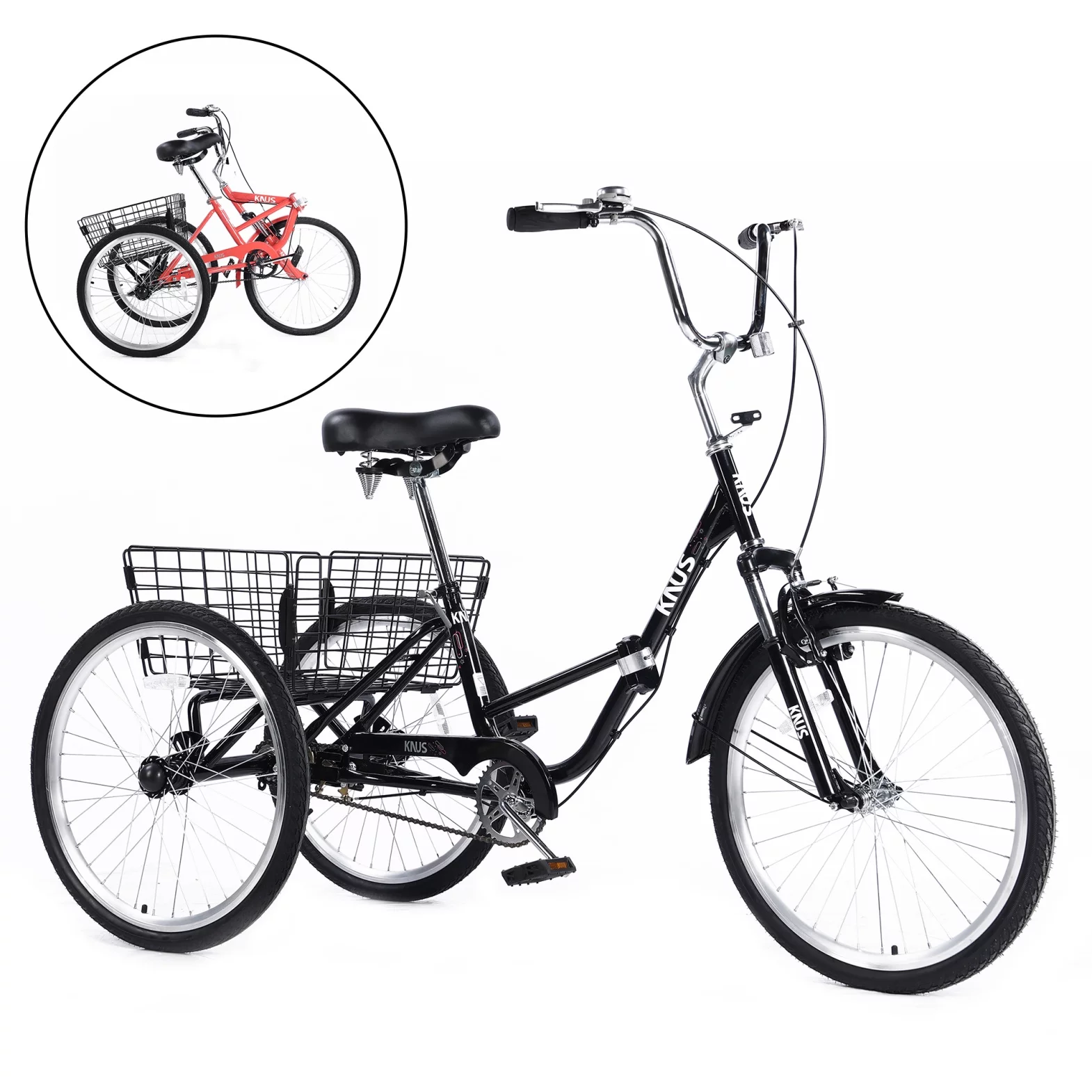 Adult Folding Tricycles 3 Wheel with Installation Tools,Foldable Tricycle with Low Step-Through and Large Basket,Folding Bikes for Adults,Women,Men,Black