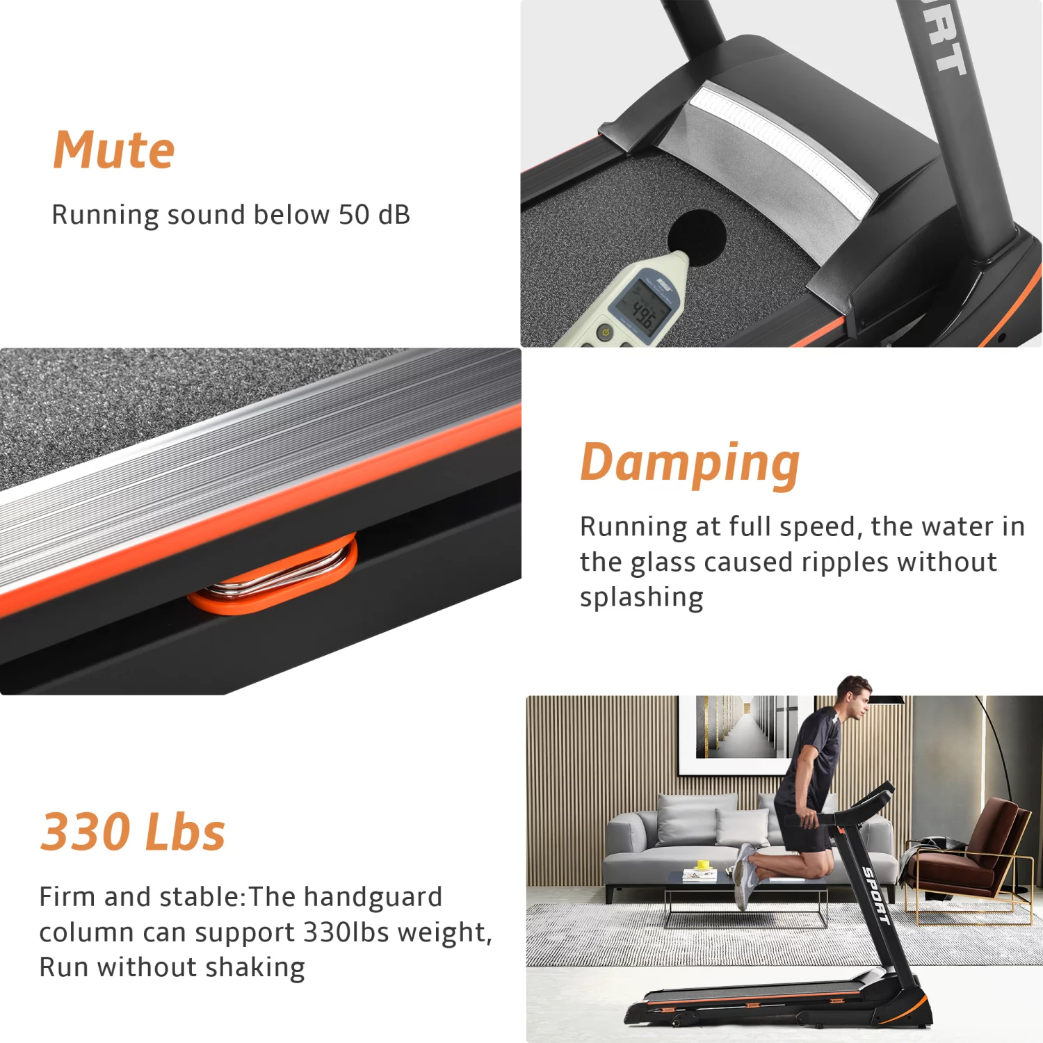 Folding 3.5 HP Treadmill 330 LB Capacity for Home, 15% Manual Incline Running Machine with & Strong Shock Absorption, Easy Assembly & Space Saver for Home Office Workout