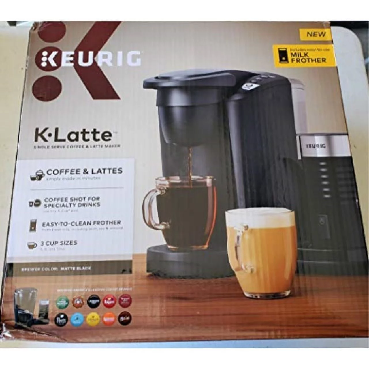 keurig k-latte single serve k-cup coffee and latte maker, comes with milk frother, compatible with all keurig k-cup pods, matte black