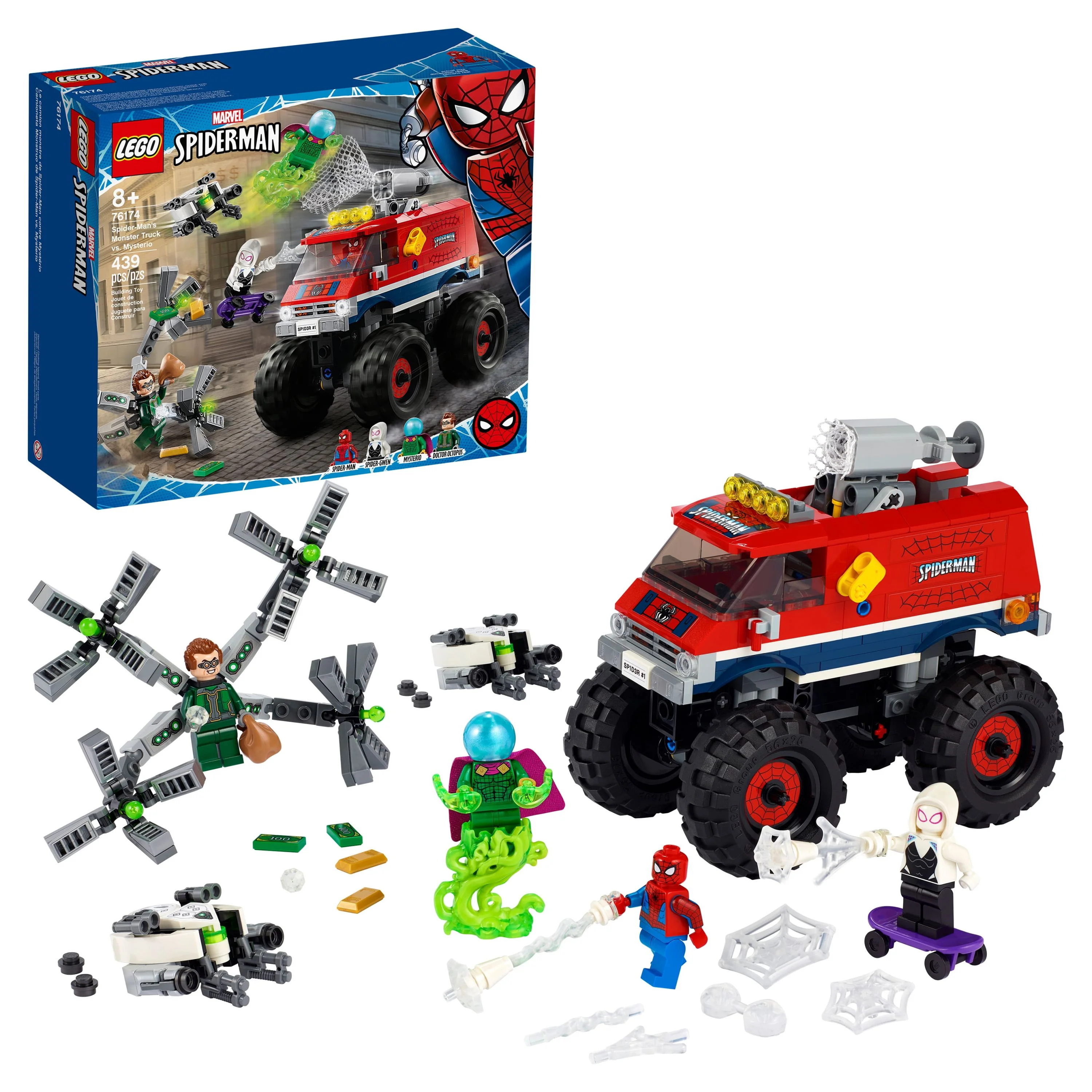 LEGO Marvel Spider-Man: Spider-Man’s Monster Truck vs. Mysterio 76174; Cool Construction Toy (439 Pieces)