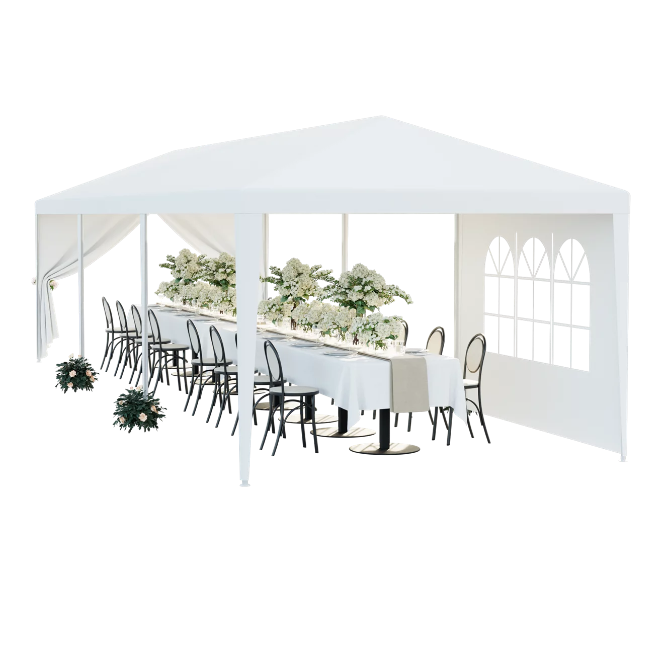 ZENY Wedding Party Tent Gazebo Canopy 6 Window-Walls with 2 Walls 10 x 30′, White