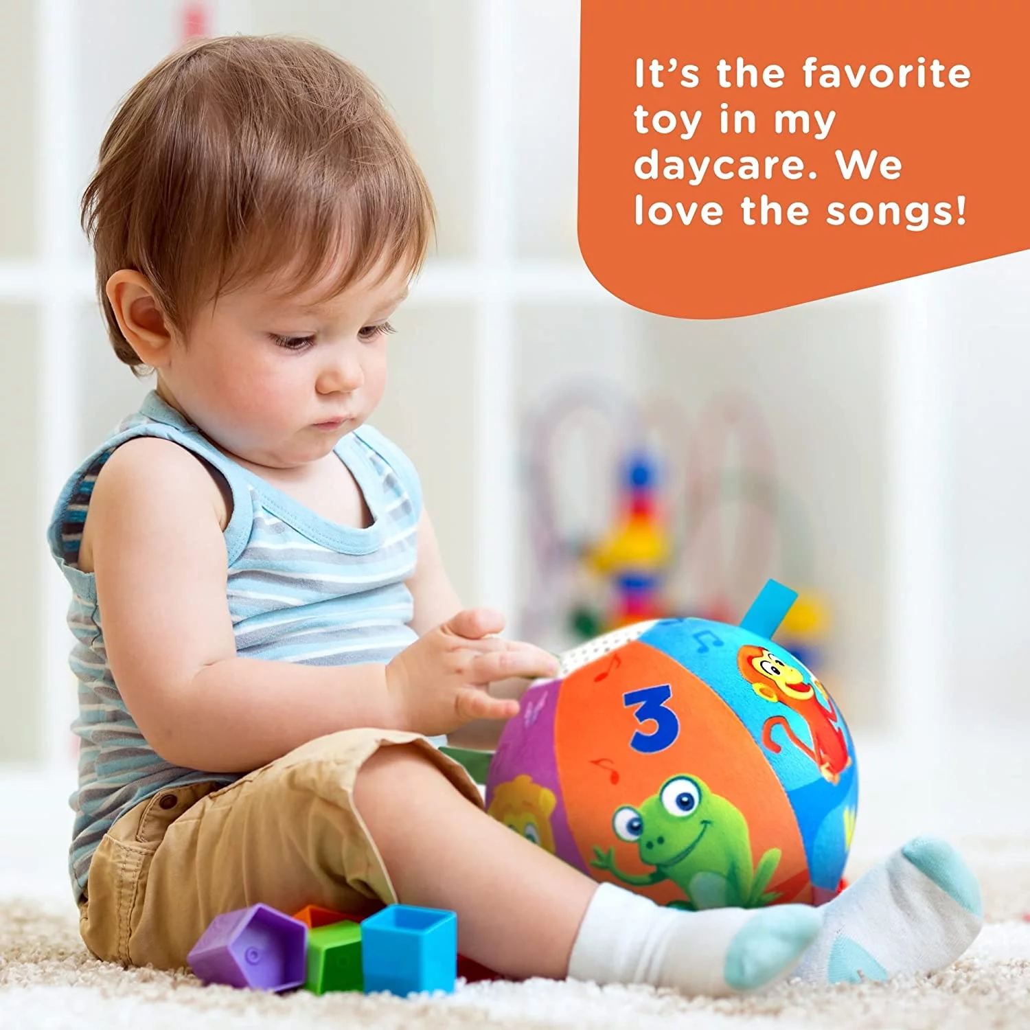 Move2Play, Toddler & Baby Ball with Music and Sound Effects, Plush Baby Toy for Ages 6 to 12 Months, Boy and Girl 1 Year Old Birthday Gift