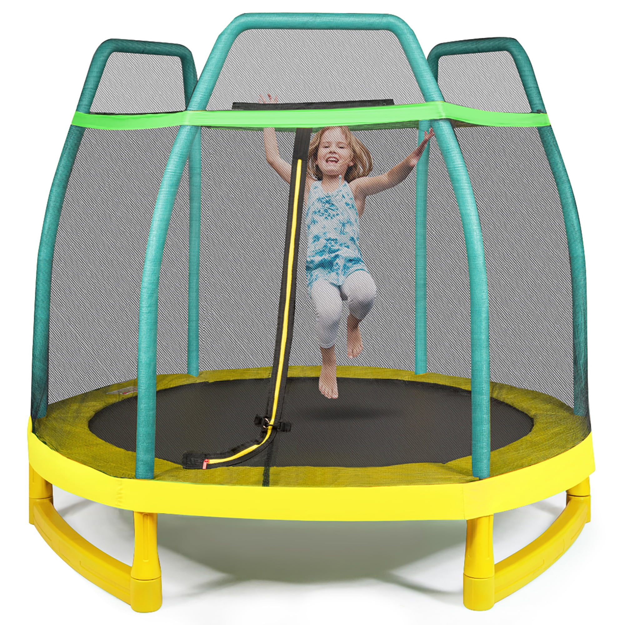 Costway 7FT Kids Trampoline W/ Spring Pad Safety Enclosure Net Indoor Outdoor Heavy Duty