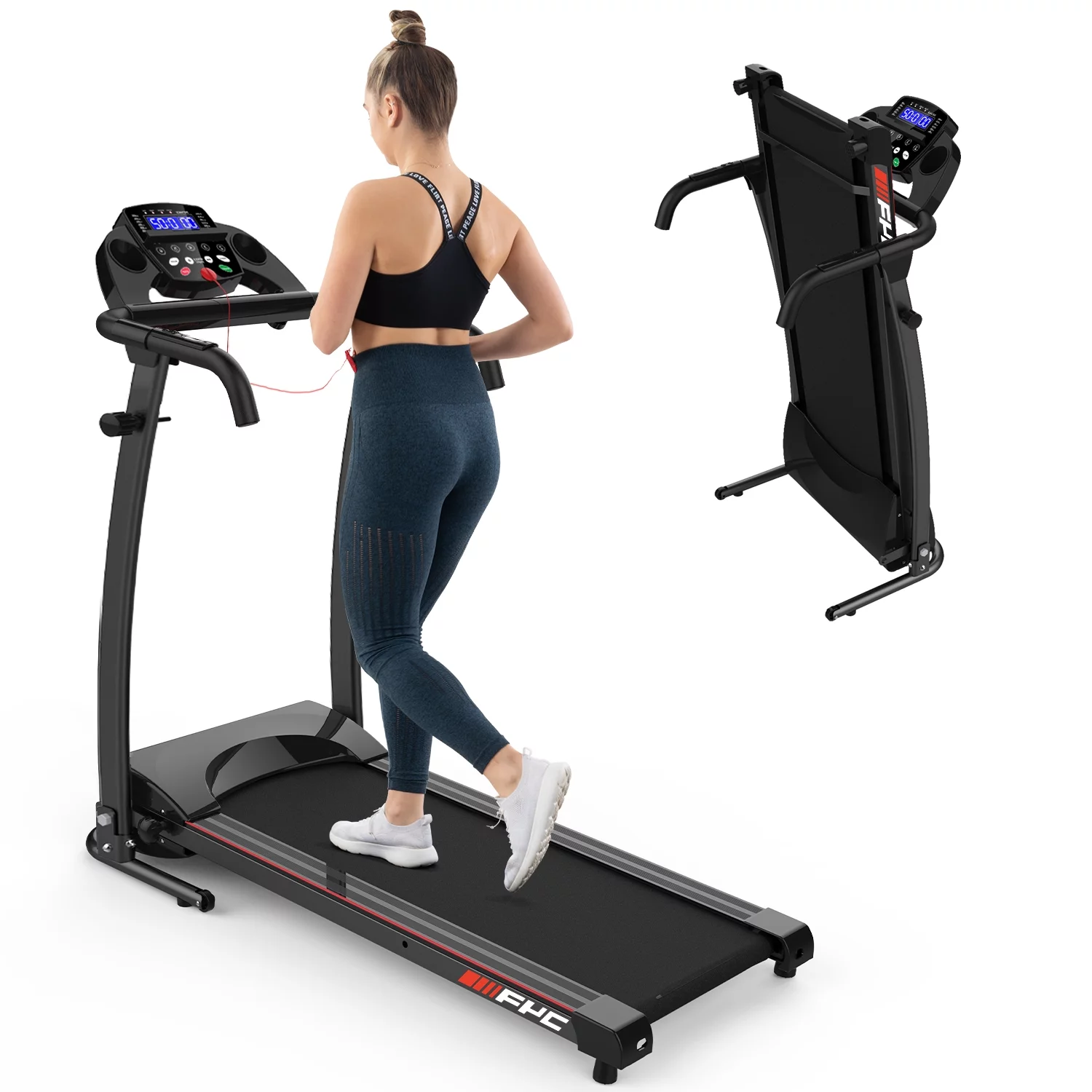 FYC 1.5HP Electric Folding Treadmill for Home, Portable Foldable Electric Motorized Running Exercise Machine Compact (White)