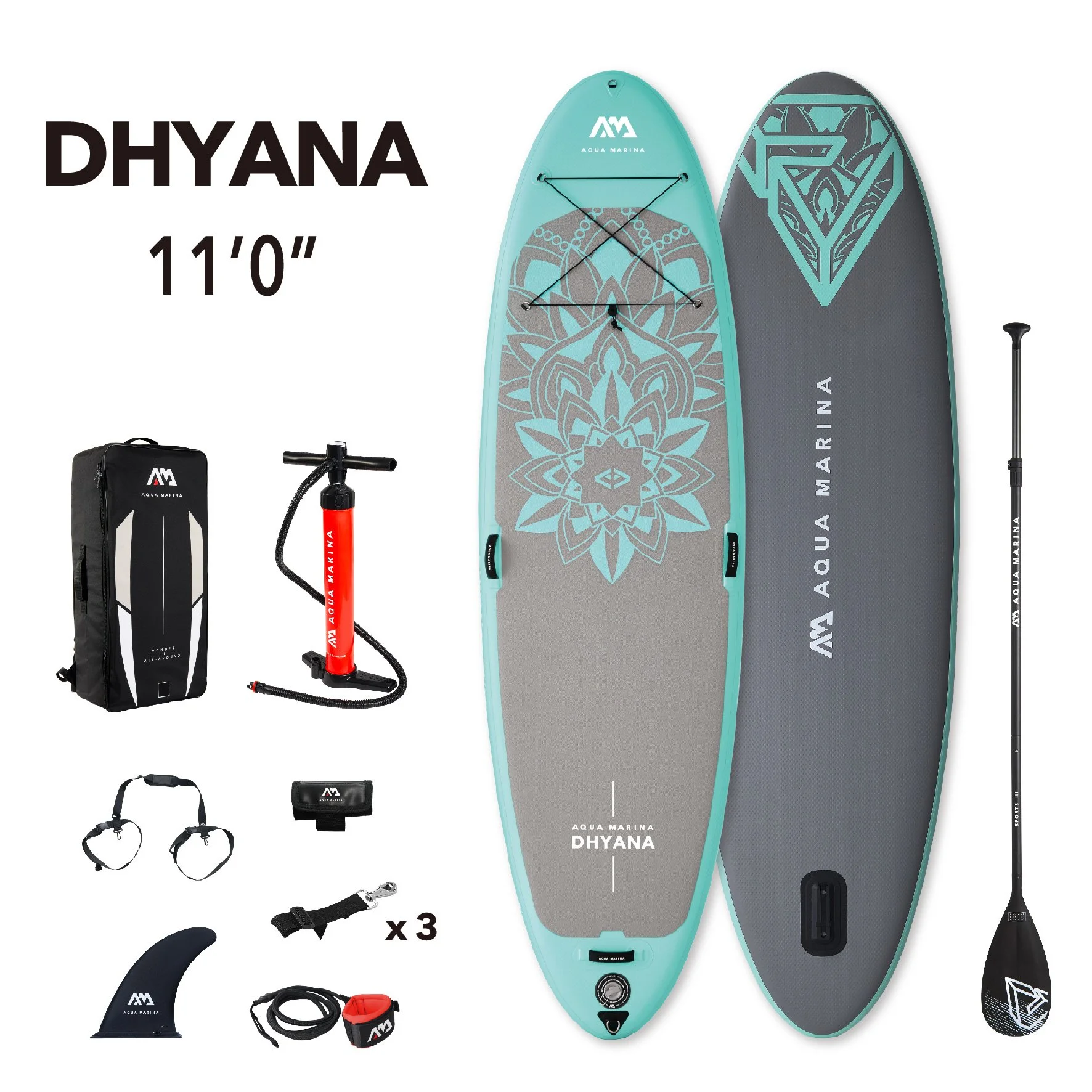 Aqua Marina Stand Up, Fitness Series, Yoga Paddle Board – DHYANA 11’0″ – Inflatable SUP Package, including Carry Bag, Paddle, Fin, Pump & Safety Harness