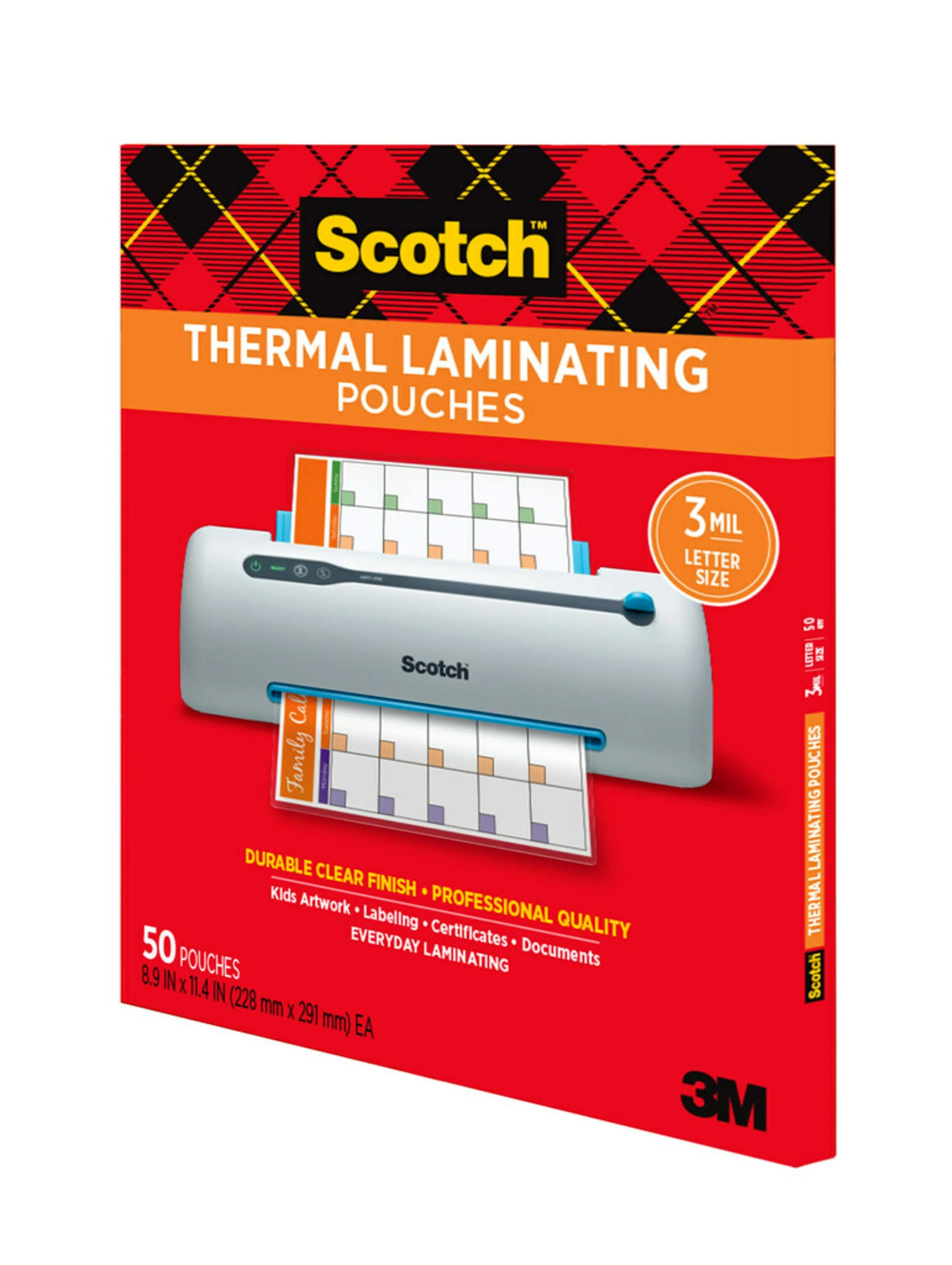 Scotch Thermal Laminating Pouches, Clear, Fits Letter Sized (8.9 in. ?? 11.4 in.) Paper, 50 Pouches