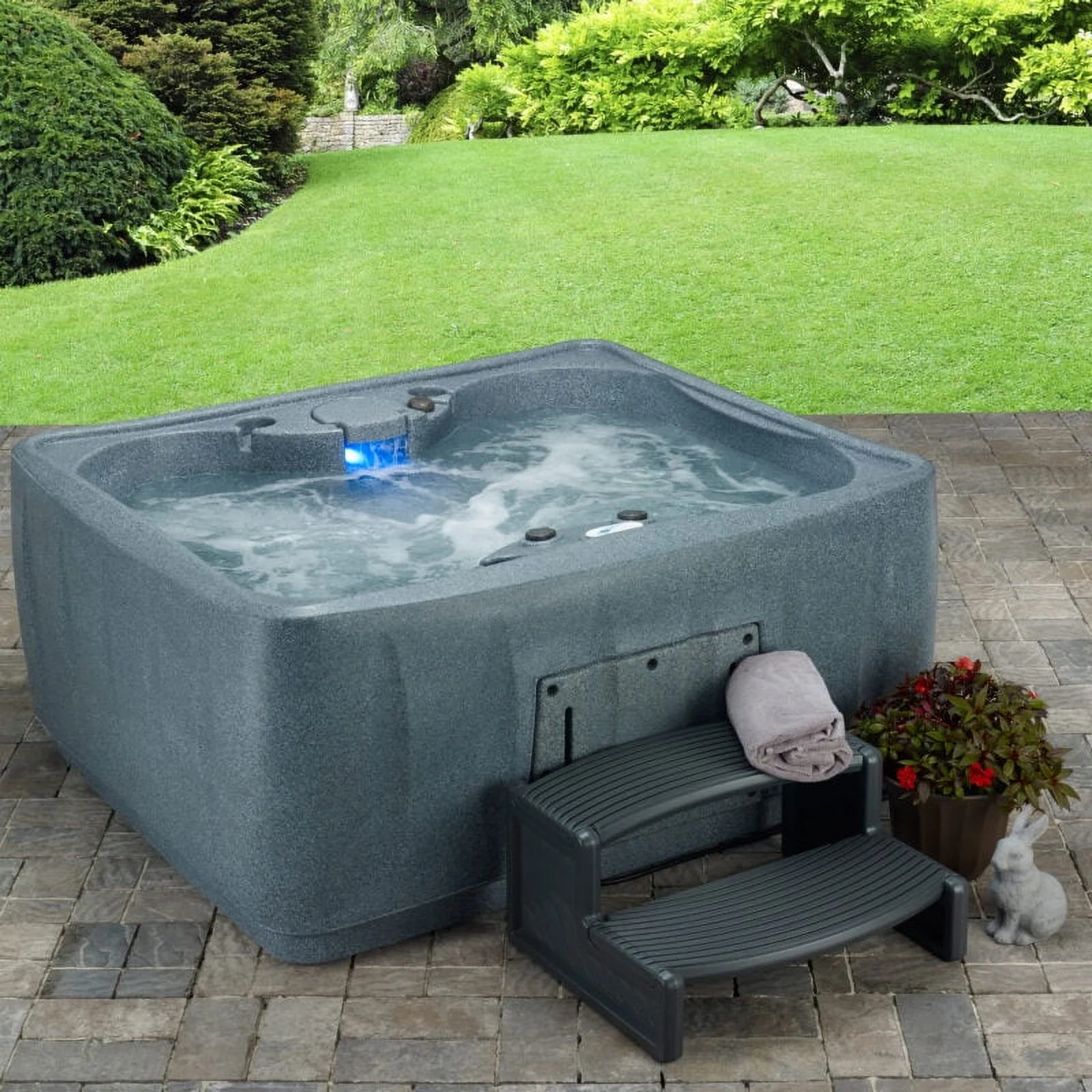 AquaRest Spas AR-150 Select 4- Person 12 – Jet- Plug and Play Hot Tub w/LED Waterfall – Graystone