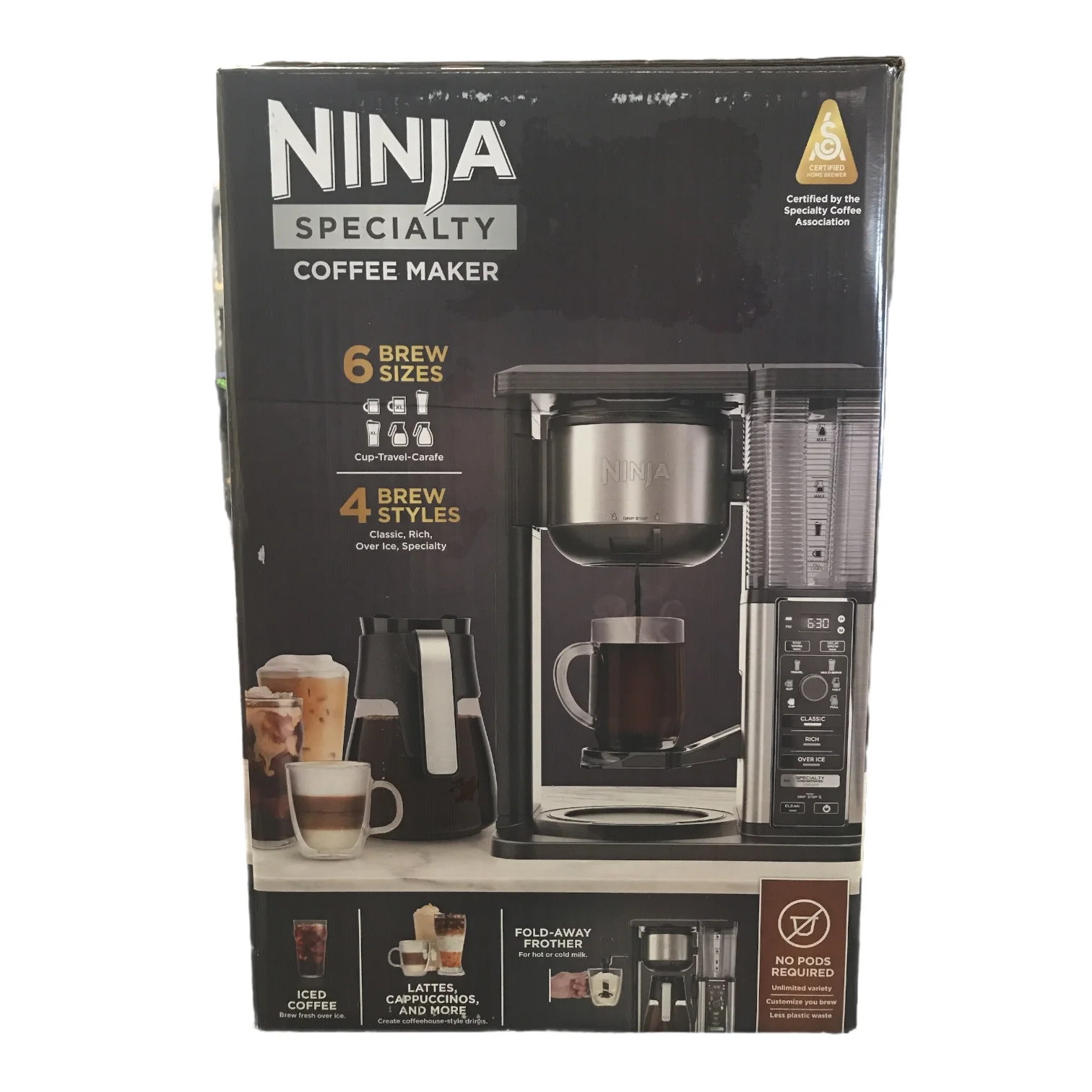 Ninja CM401 Specialty Fold-Away Frother Coffee Maker, Single Serve to 10 Cup (50 oz.), Glass Carafe