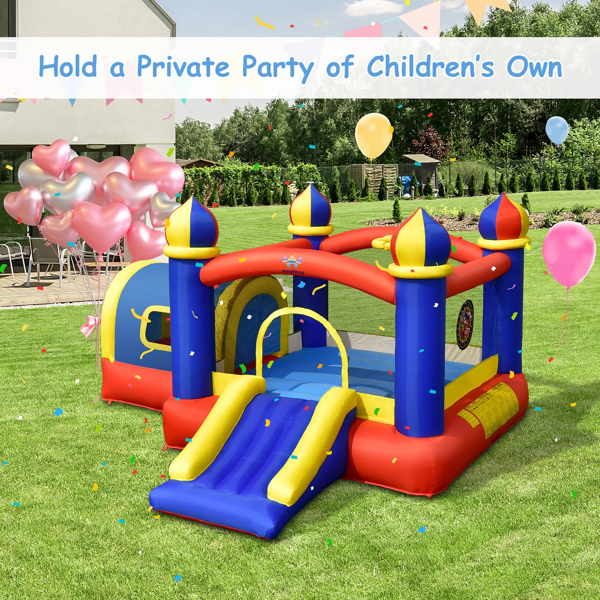 Costway Inflatable Castle Kids Bounce House w/ Slide Jumping Playhouse & 480W Blower