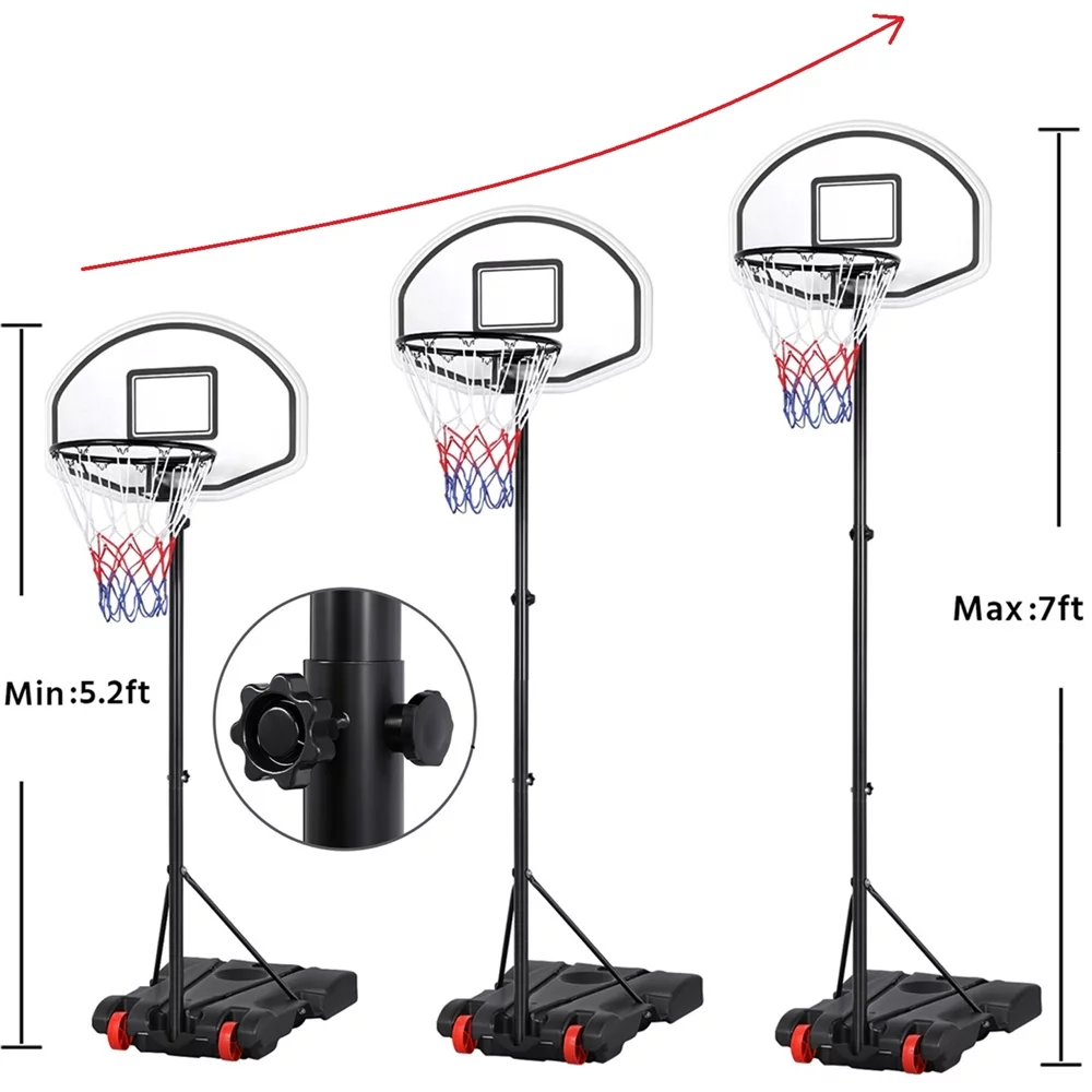 SmileMart 5.2-7ft Height Adjustable Basketball Hoop System for Outdoor, Red