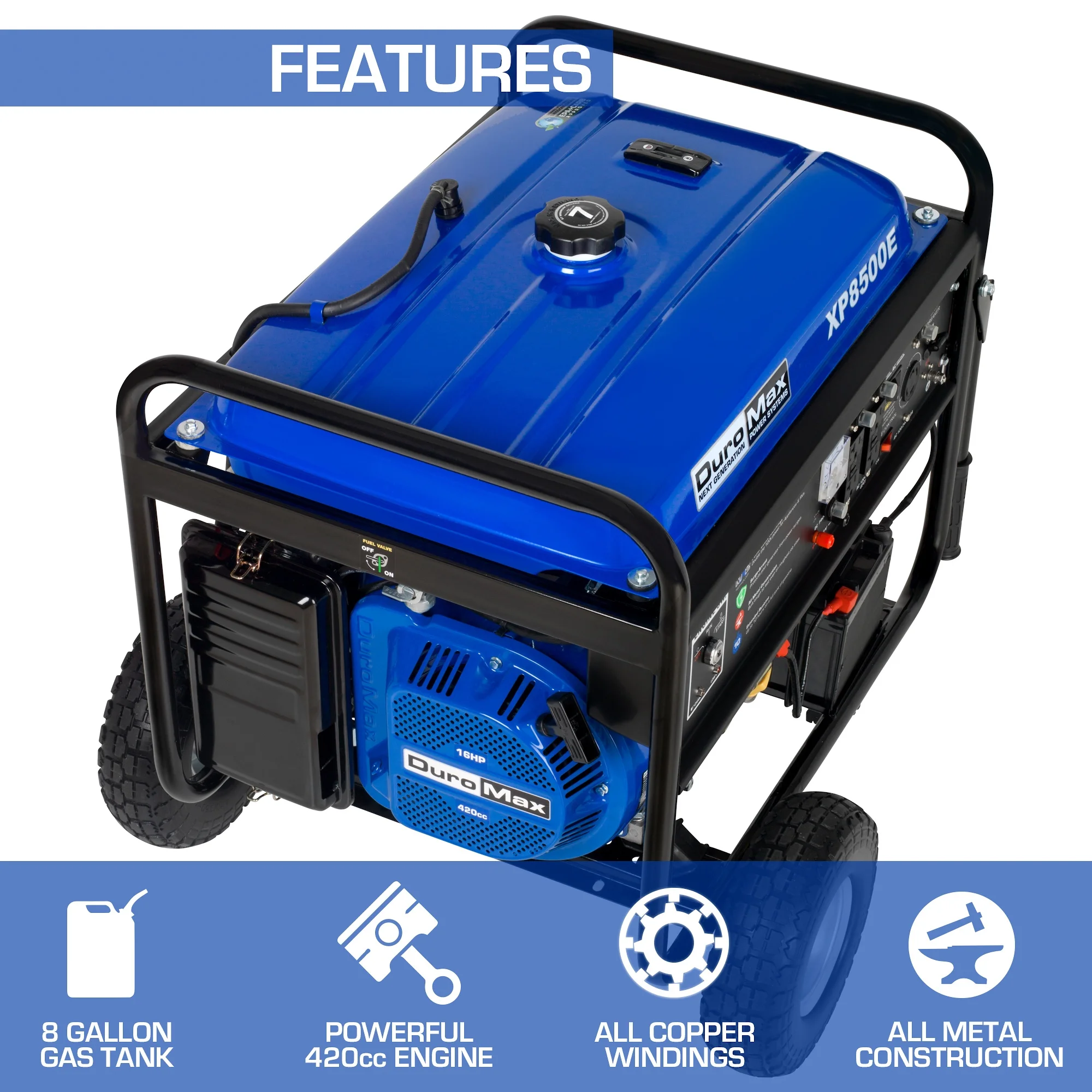 DuroMax XP8500E 8500-Watt 420cc Gas Generator with Electric Start and Wheel Kit