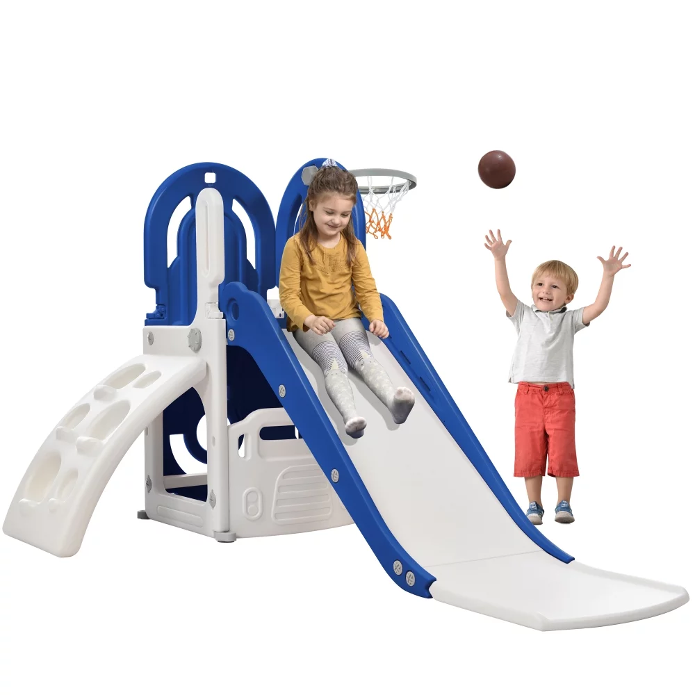 GERI 4 in 1 Toddler Climber and Slide Set, Kids Playground Climber Freestanding Slide Playset with Basketball Hoop Play Combination for Babies Indoor & Outdoor