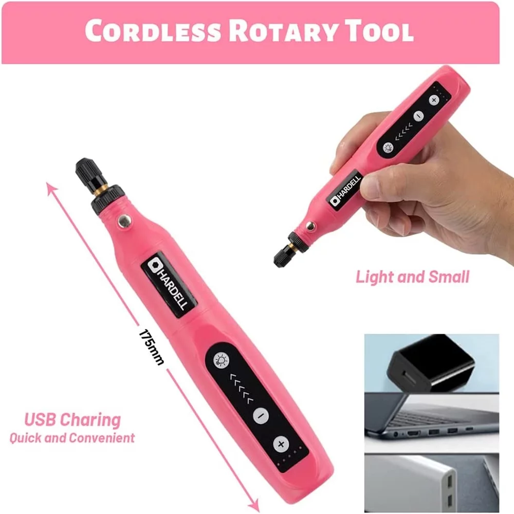 HARDELL Mini Cordless Rotary Tool,5-Speed 3.7V Rechargeable Rotary Tool Kit with 61 Accessories, for Polishing, Engraving, DIY Etc