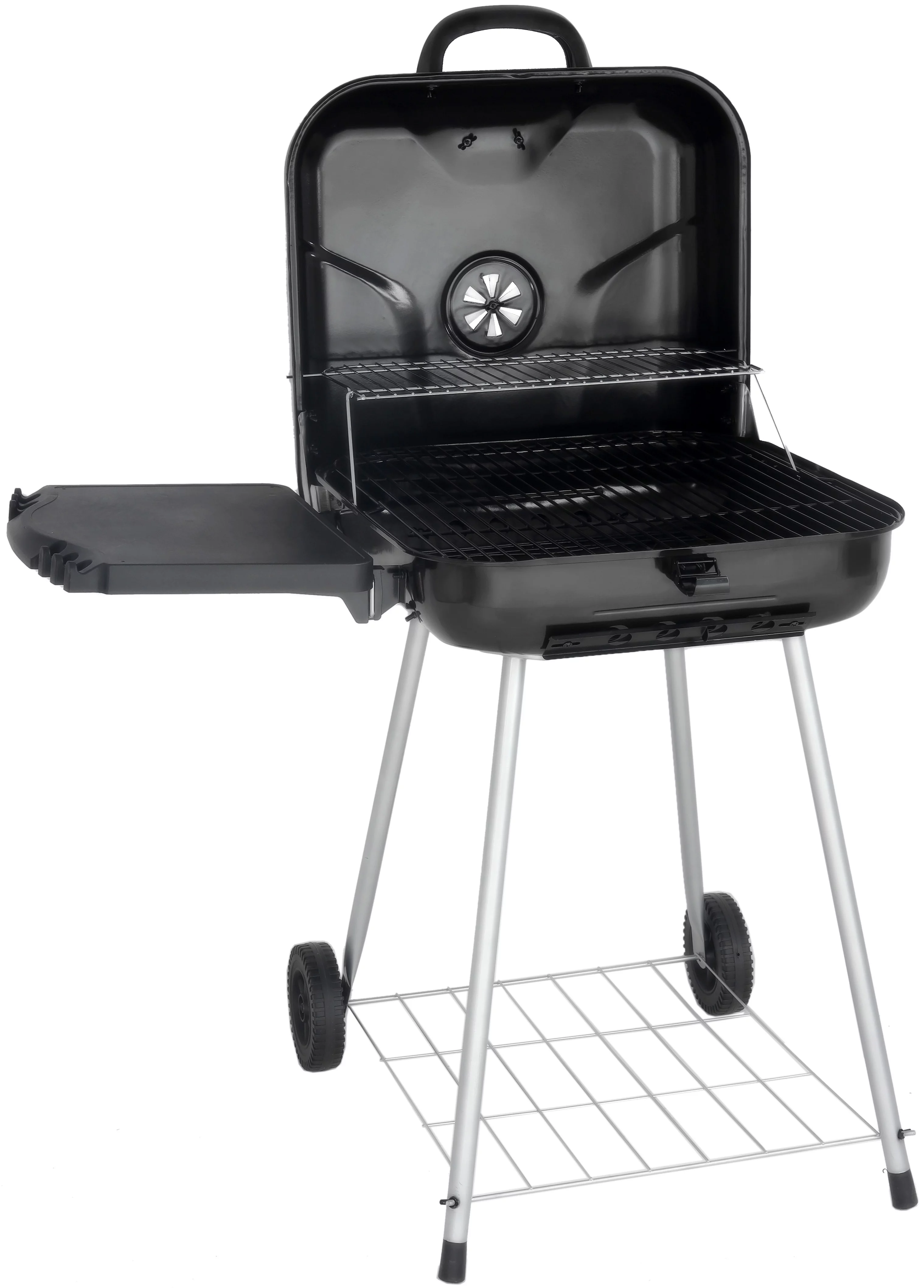 RevoAce 22″ Square Steel Charcoal Grill with Foldable Side Shelf, Black